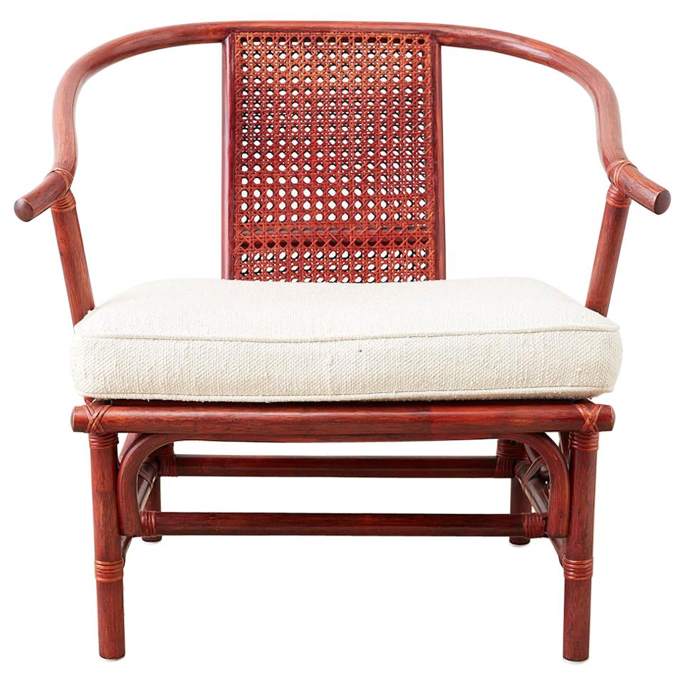 Baker Ming Style Lacquered Bamboo Rattan Horseshoe Armchair