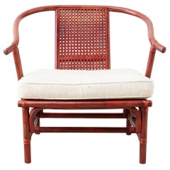 Baker Ming Style Lacquered Bamboo Rattan Horseshoe Armchair