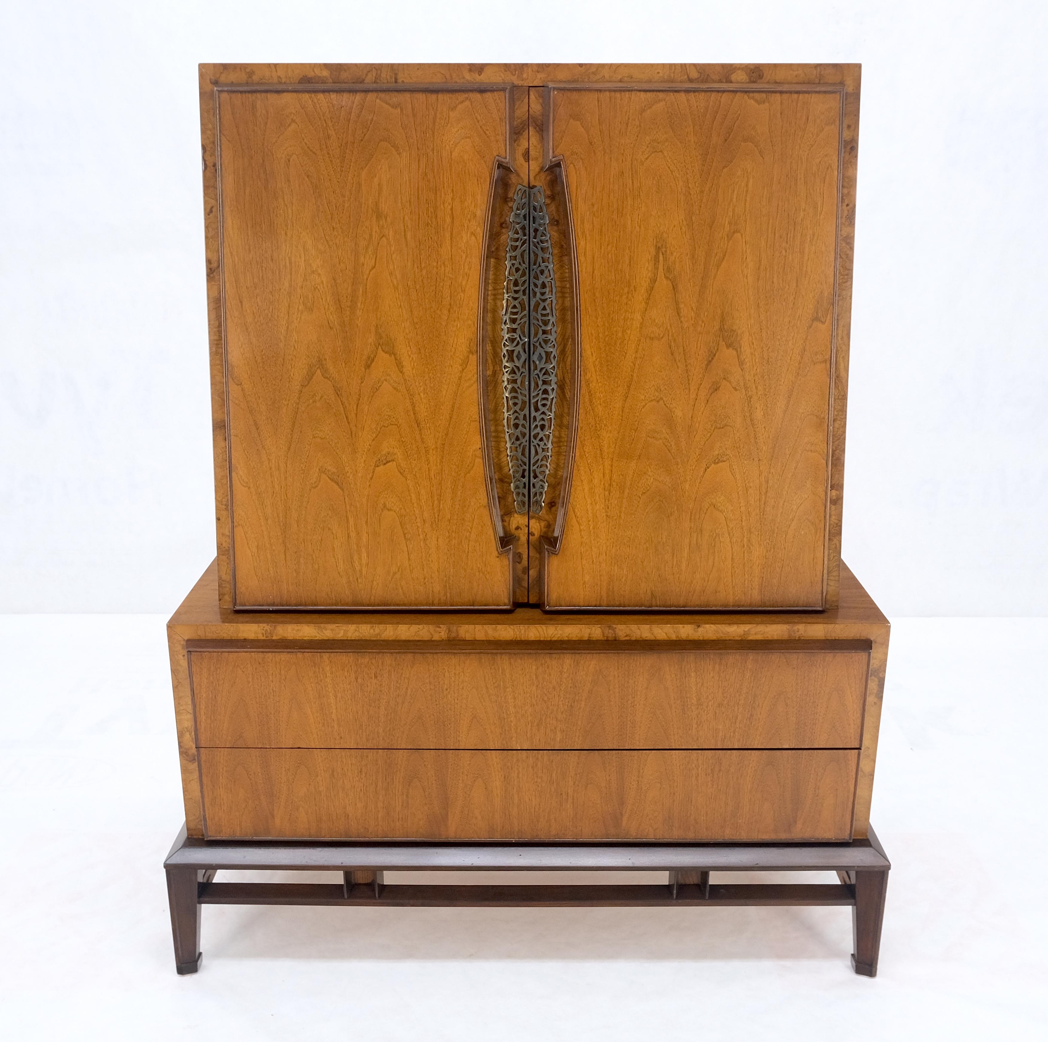 Mid-Century Modern Baker Modern Light Walnut 2 Doors 6 Drawers High Gentleman's Chest Dresser MINT! For Sale