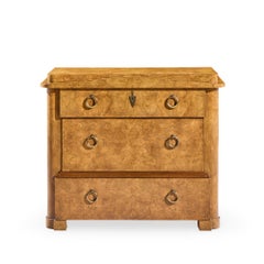 Baker Neoclassical Burlwood and Brass Chest of Drawers Lowboy Dresser