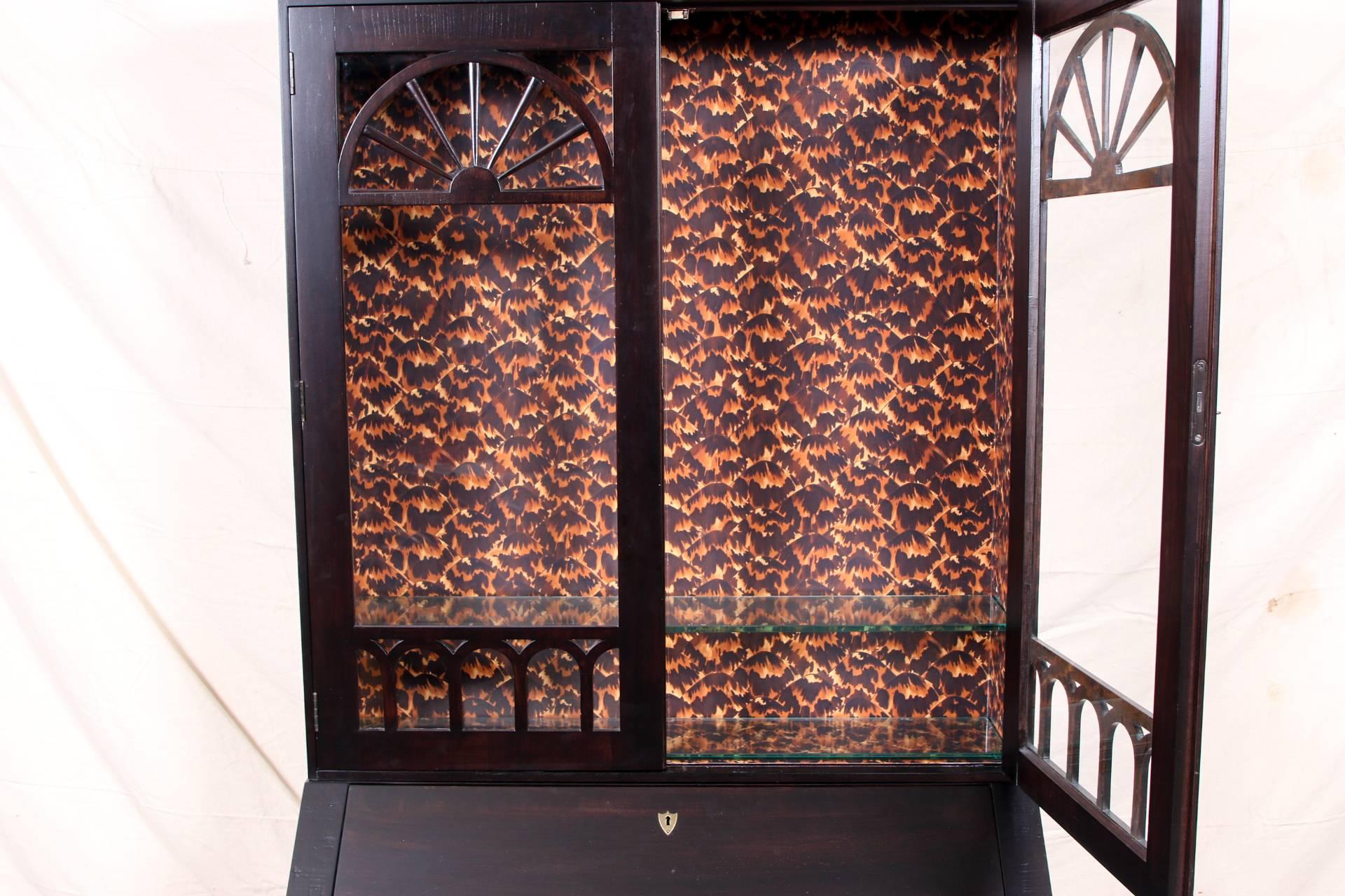 Baker Neoclassical Ebonized Secretary Bookcase In Good Condition In Bridgeport, CT
