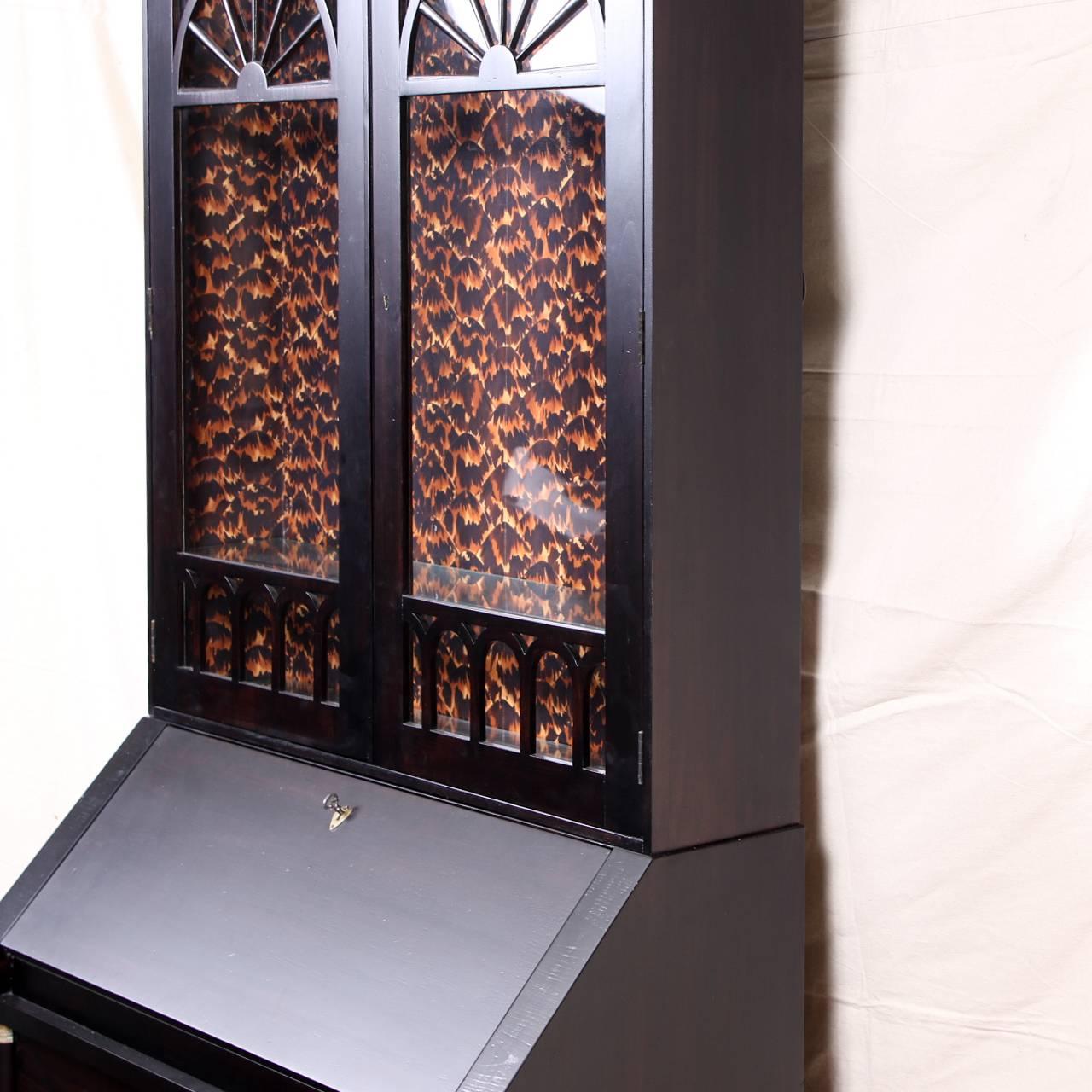 20th Century Baker Neoclassical Ebonized Secretary Bookcase