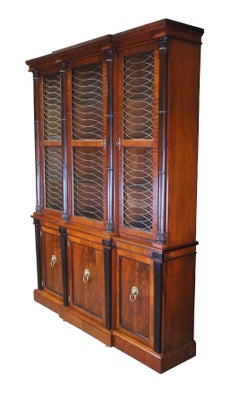 Baker Neoclassical French Empire Mahogany Breakfront China Display Cabinet 90"