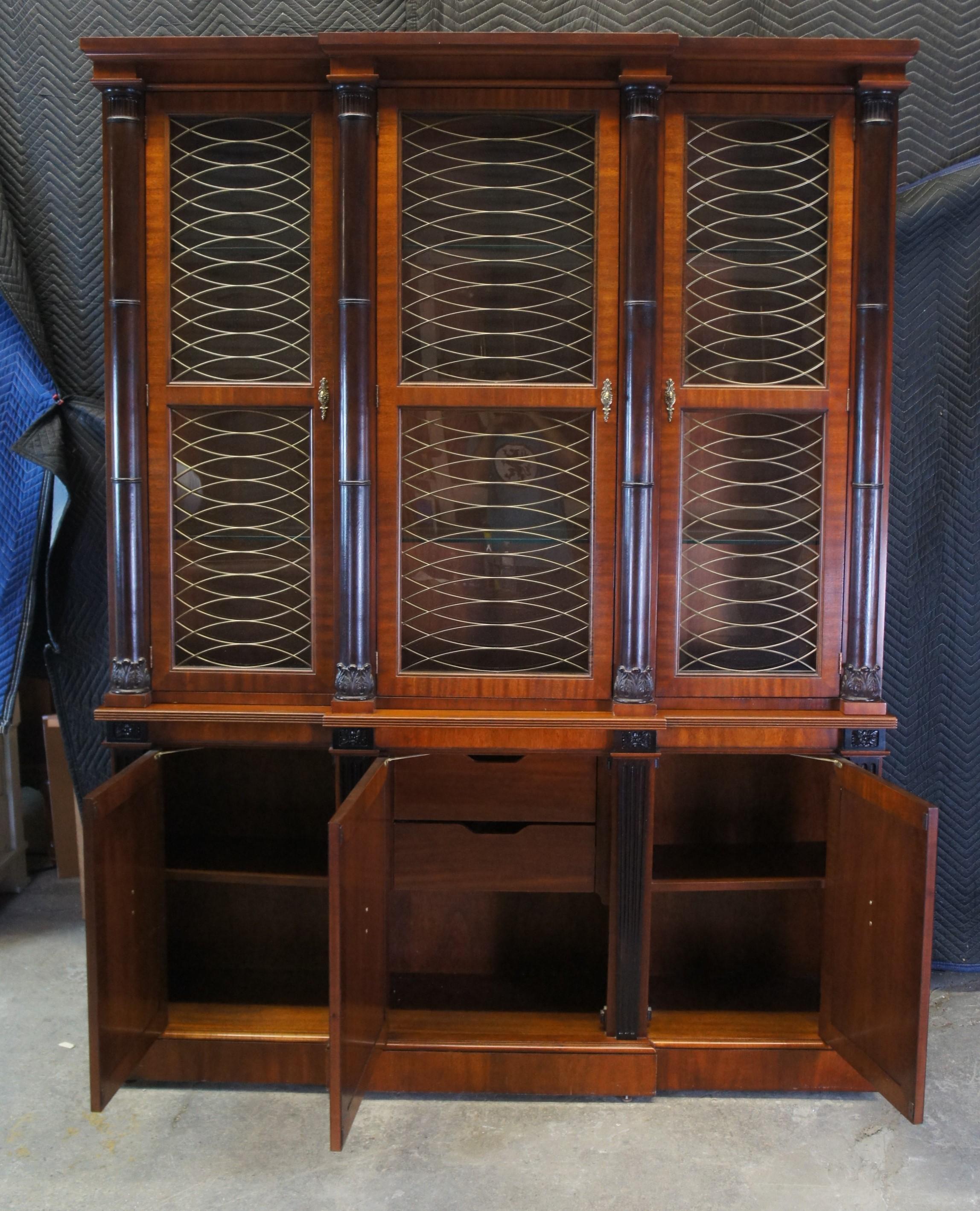 Baker Neoclassical French Empire Mahogany Breakfront China Display Cabinet 90