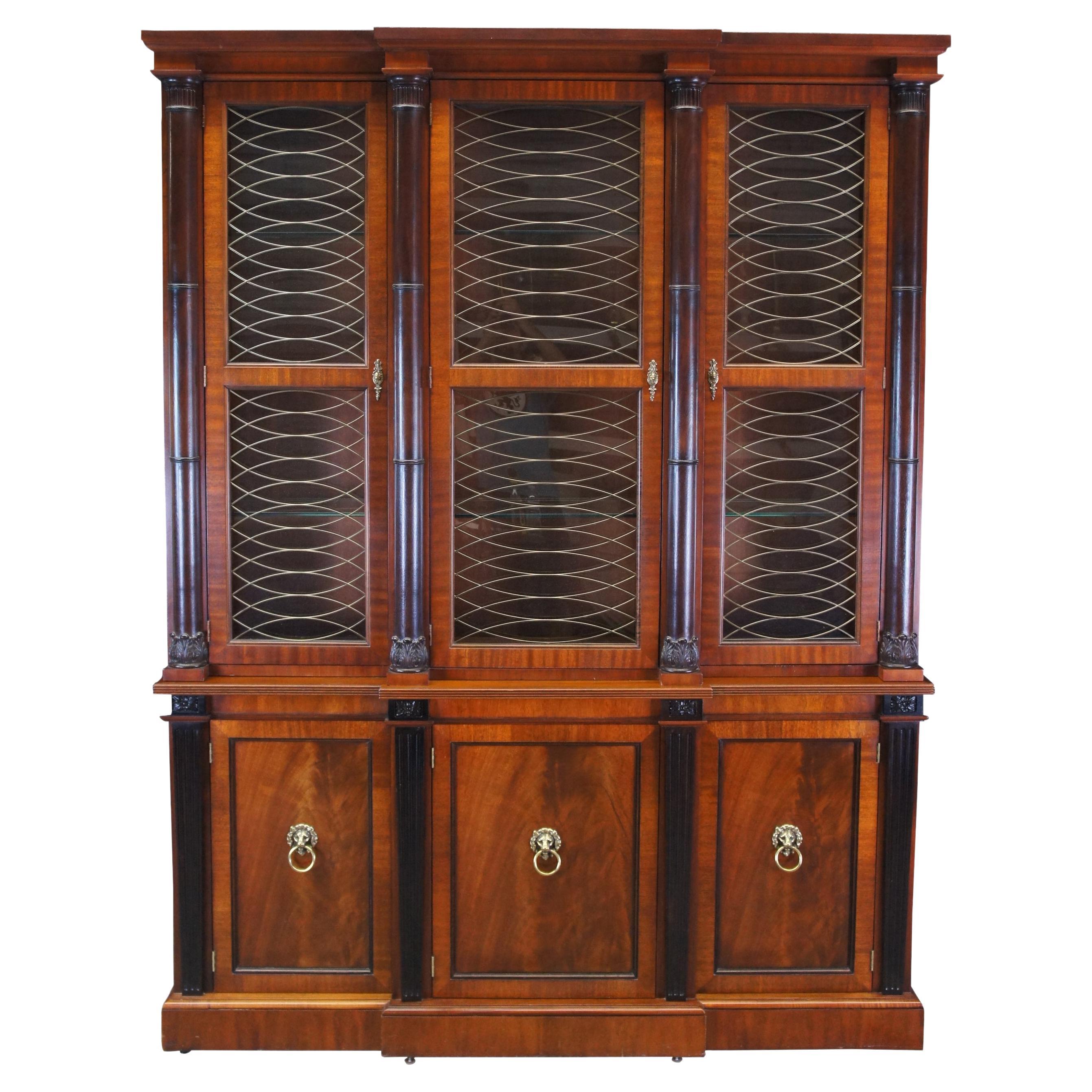 Baker Neoclassical French Empire Mahogany Breakfront China Display Cabinet 90" For Sale