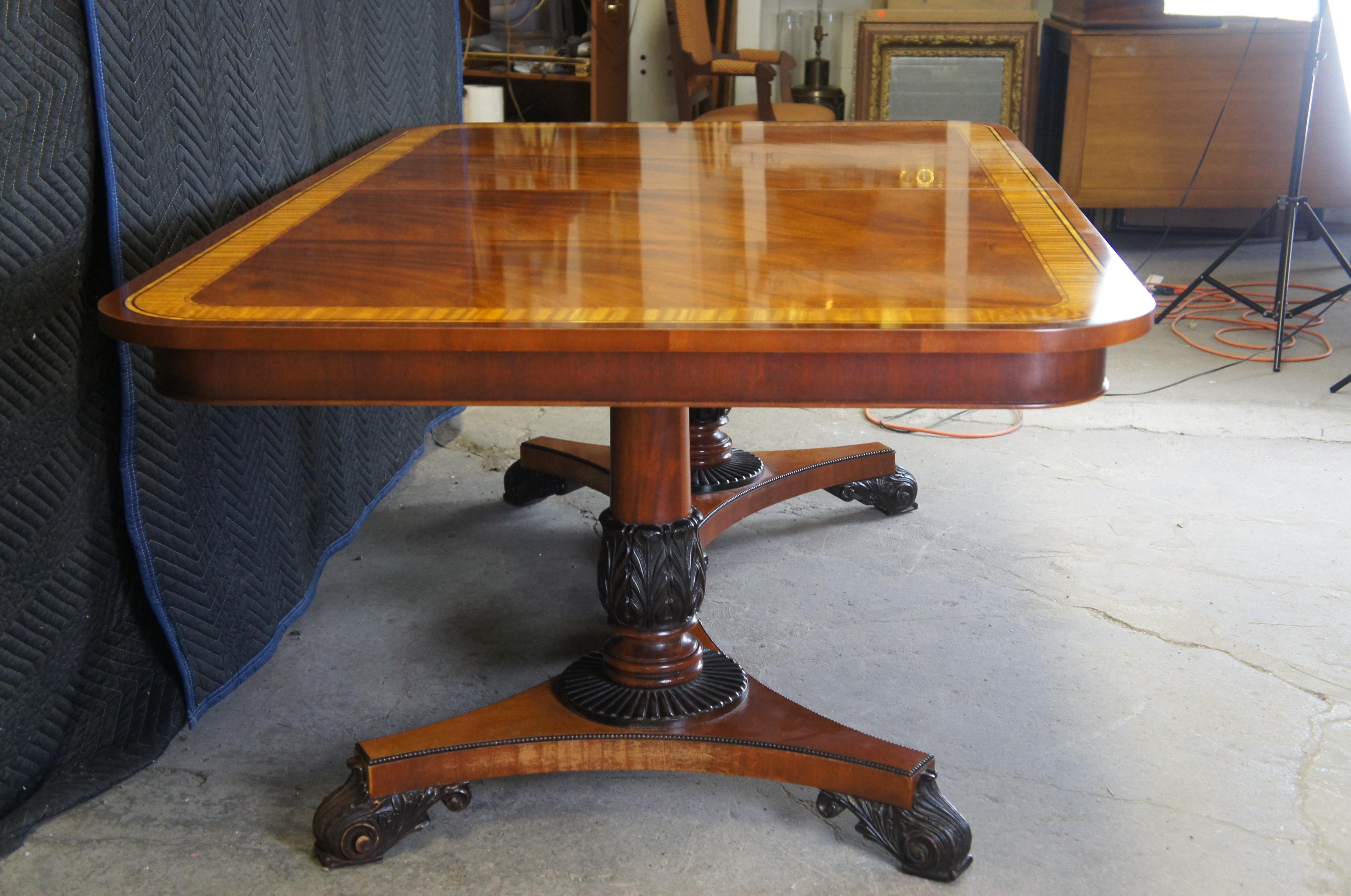 Baker Neoclassical French Empire Mahogany Inlaid Satinwood Dining Table 120