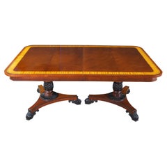Baker Neoclassical French Empire Mahogany Inlaid Satinwood Dining Table 120"