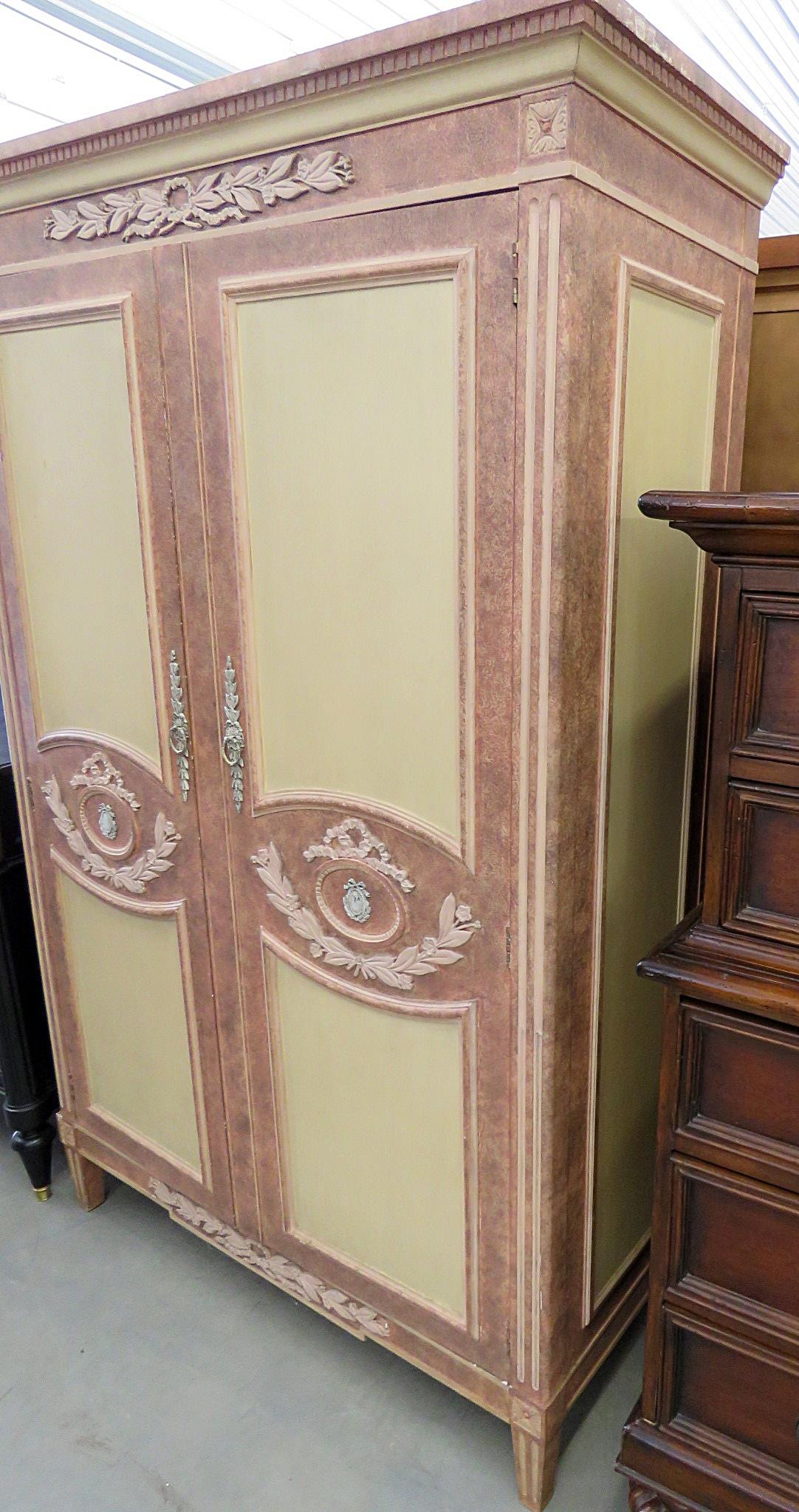 20th Century Baker Paint Decorated Neoclassical Style Armoire with Fitted Interior 
