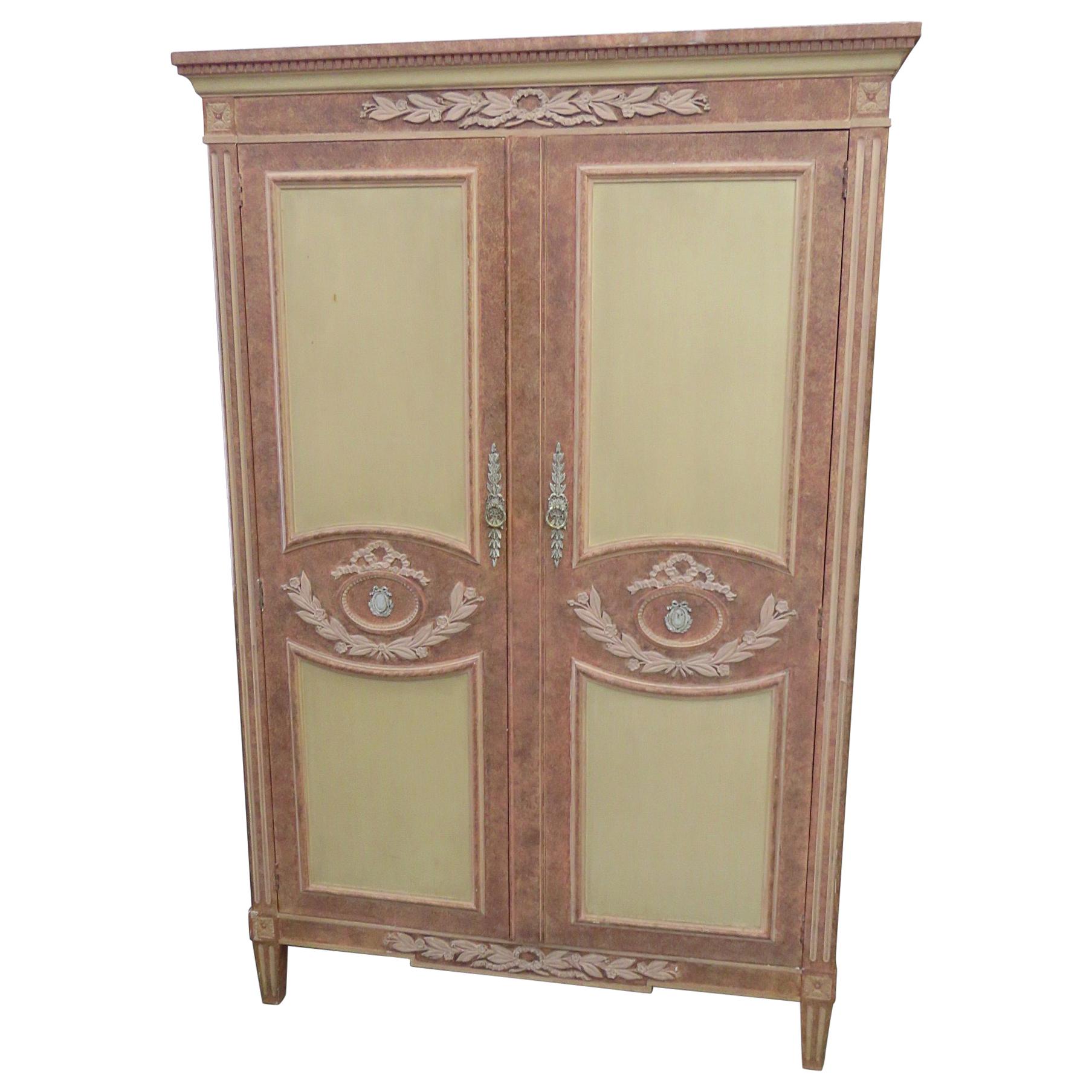 Baker Paint Decorated Neoclassical Style Armoire with Fitted Interior 