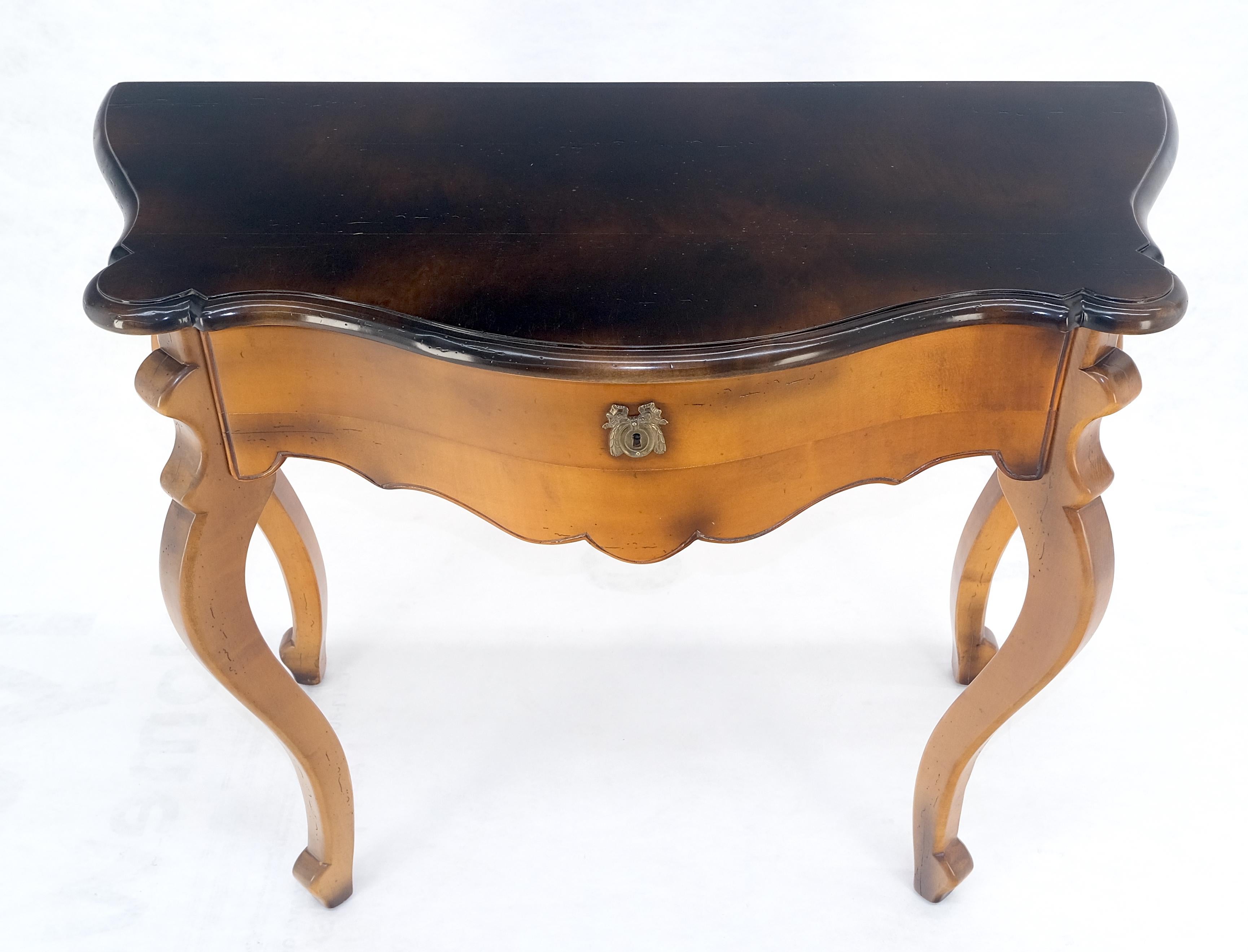 Spanish Colonial Baker One Drawer Cabriole Leg Fruitwood Paper Finished Drawer Console Table MINT For Sale