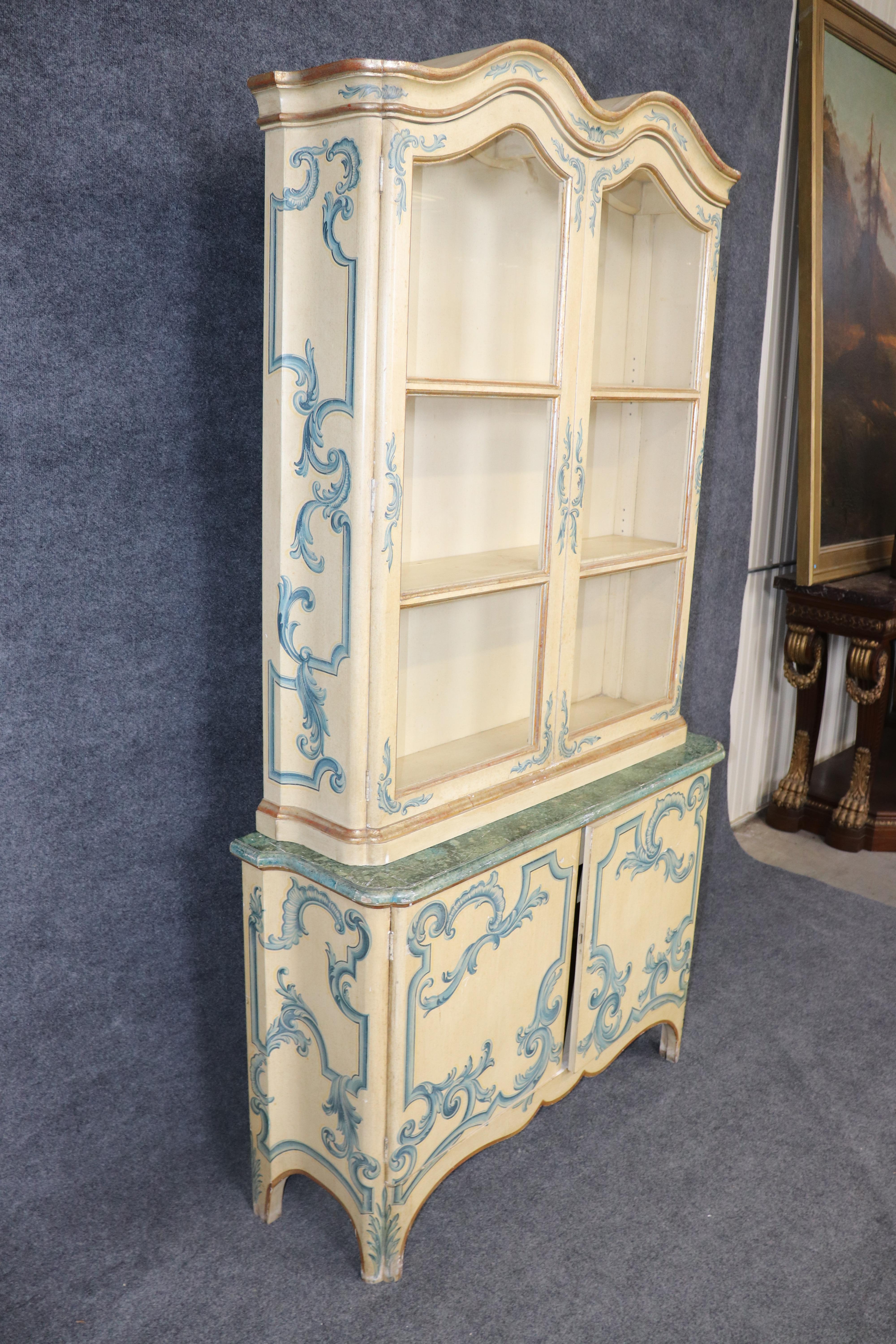 Baker Paint Decorated Venetian Italian Vitrine Display China Cabinet Vitrine In Good Condition For Sale In Swedesboro, NJ