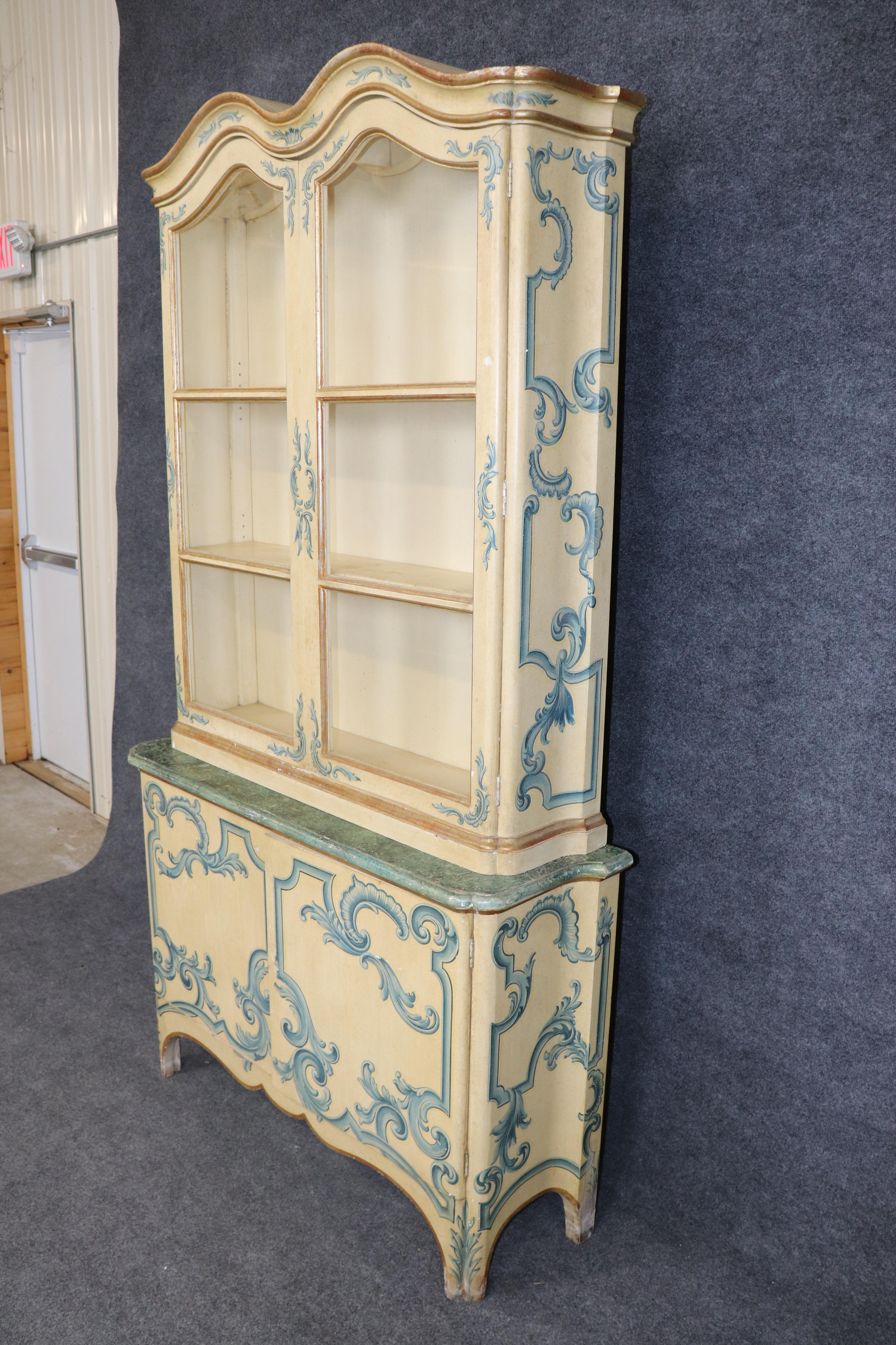 Mid-20th Century Baker Paint Decorated Venetian Italian Vitrine Display China Cabinet Vitrine For Sale