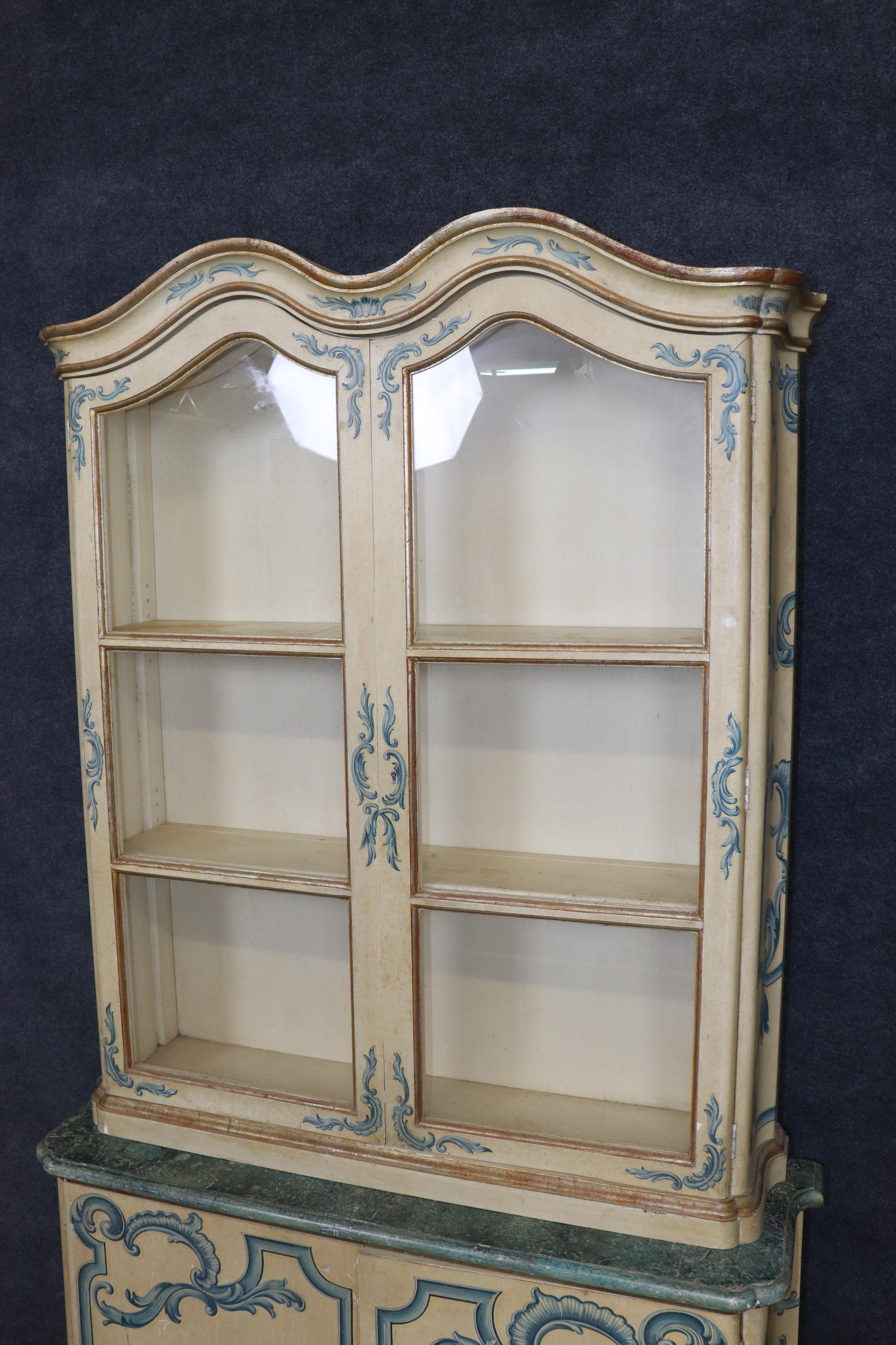 Walnut Baker Paint Decorated Venetian Italian Vitrine Display China Cabinet Vitrine For Sale