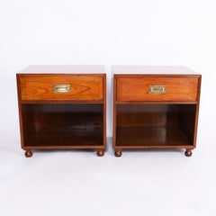Baker Pair of Vintage Fruitwood Campaign Style Stands