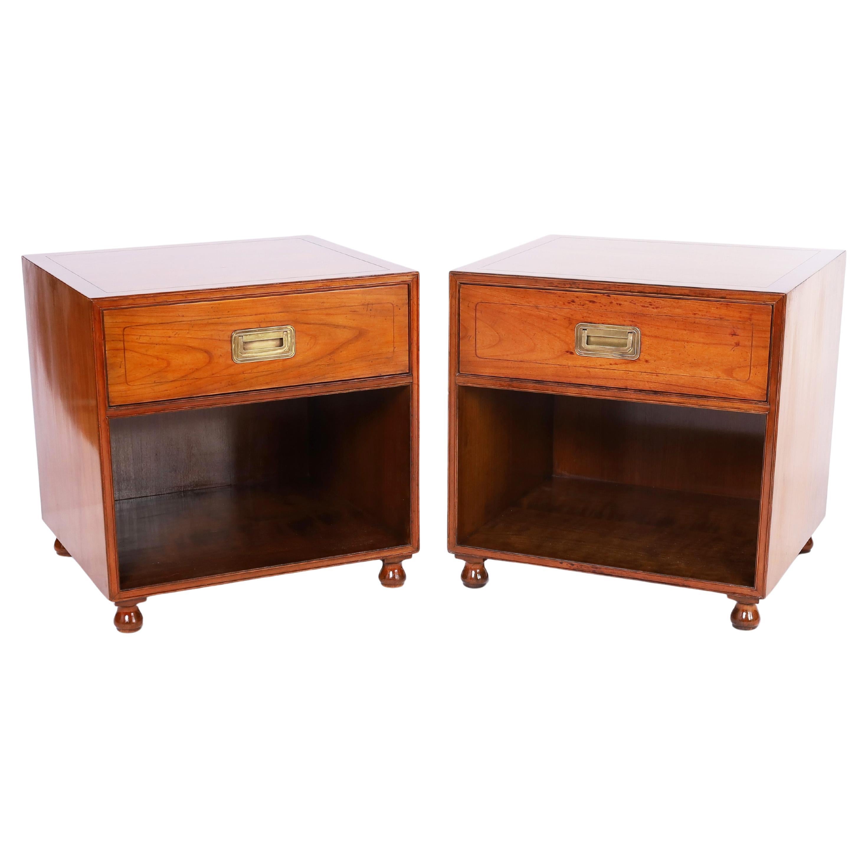 Baker Pair of Vintage Fruitwood Campaign Style Stands For Sale