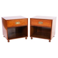 Baker Pair of Vintage Fruitwood Campaign Style Stands