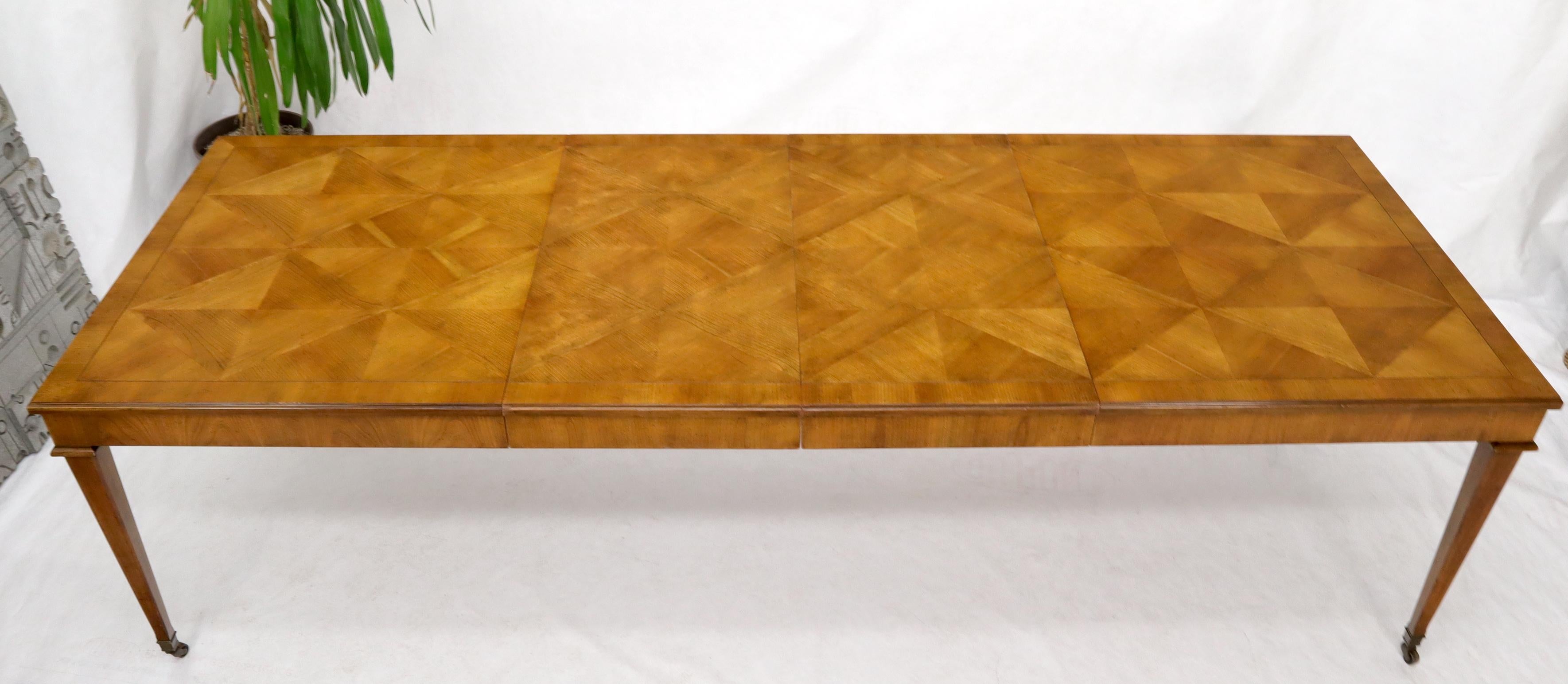 20th Century Baker Parquet Top Rectangle Dining Table with Two Extension Leaves Boards