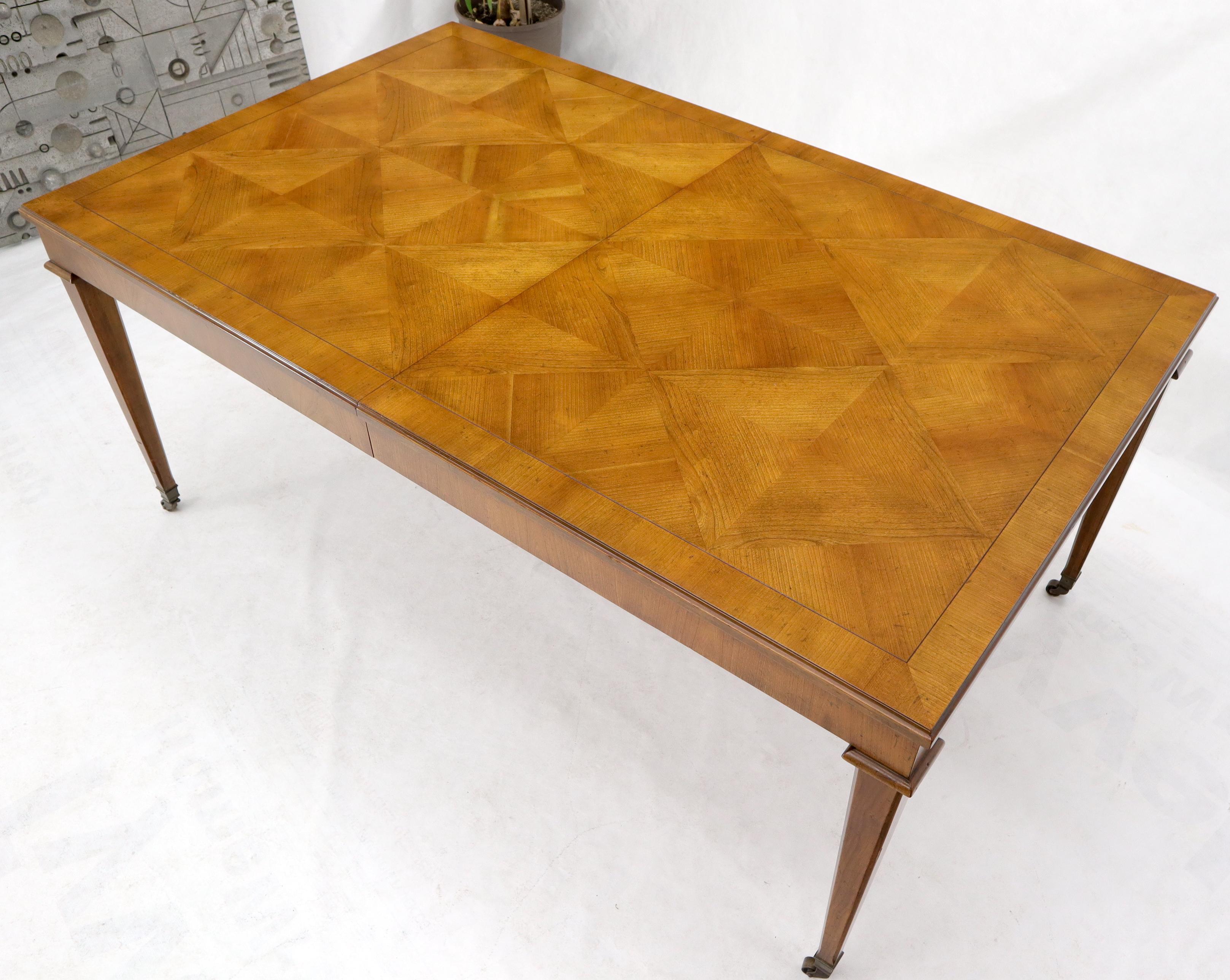 Mid-Century Modern Baker Parquet Top Rectangle Dining Table with Two Extension Leaves Boards