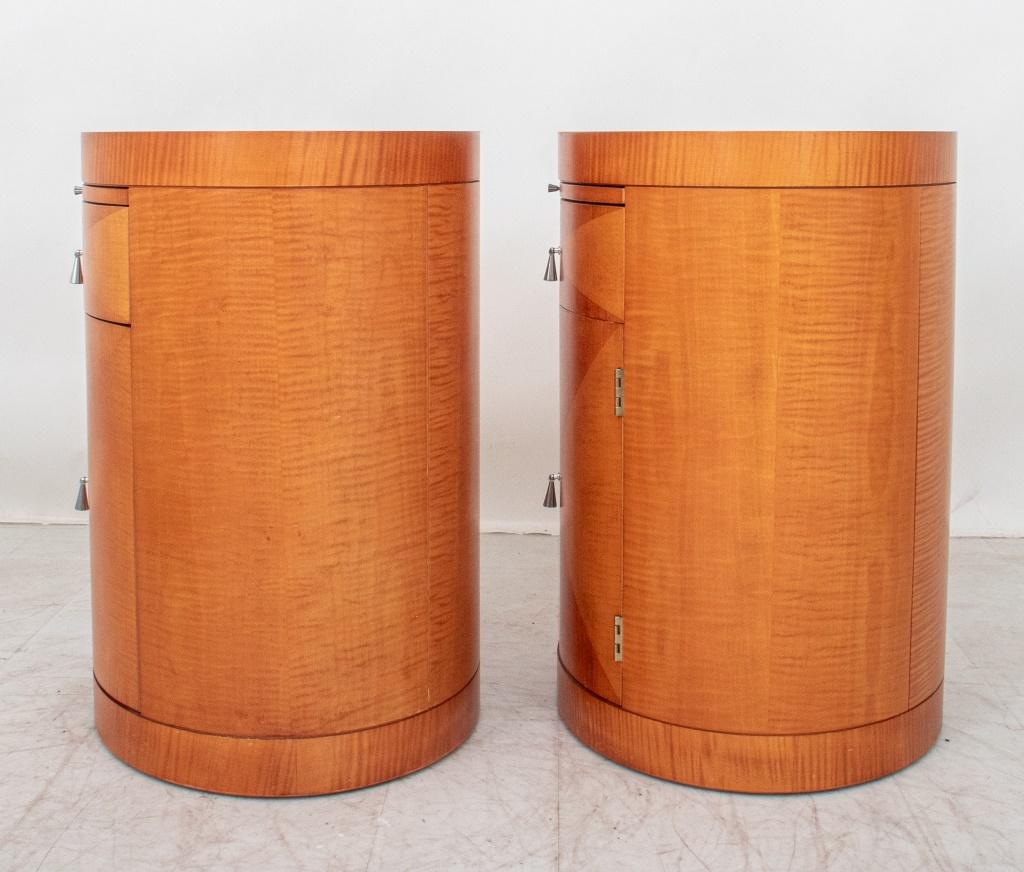 Mid-Century Modern Baker Parquetry Maple Oval Side Tables, Pair