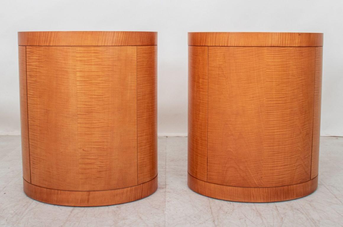 American Baker Parquetry Maple Oval Side Tables, Pair