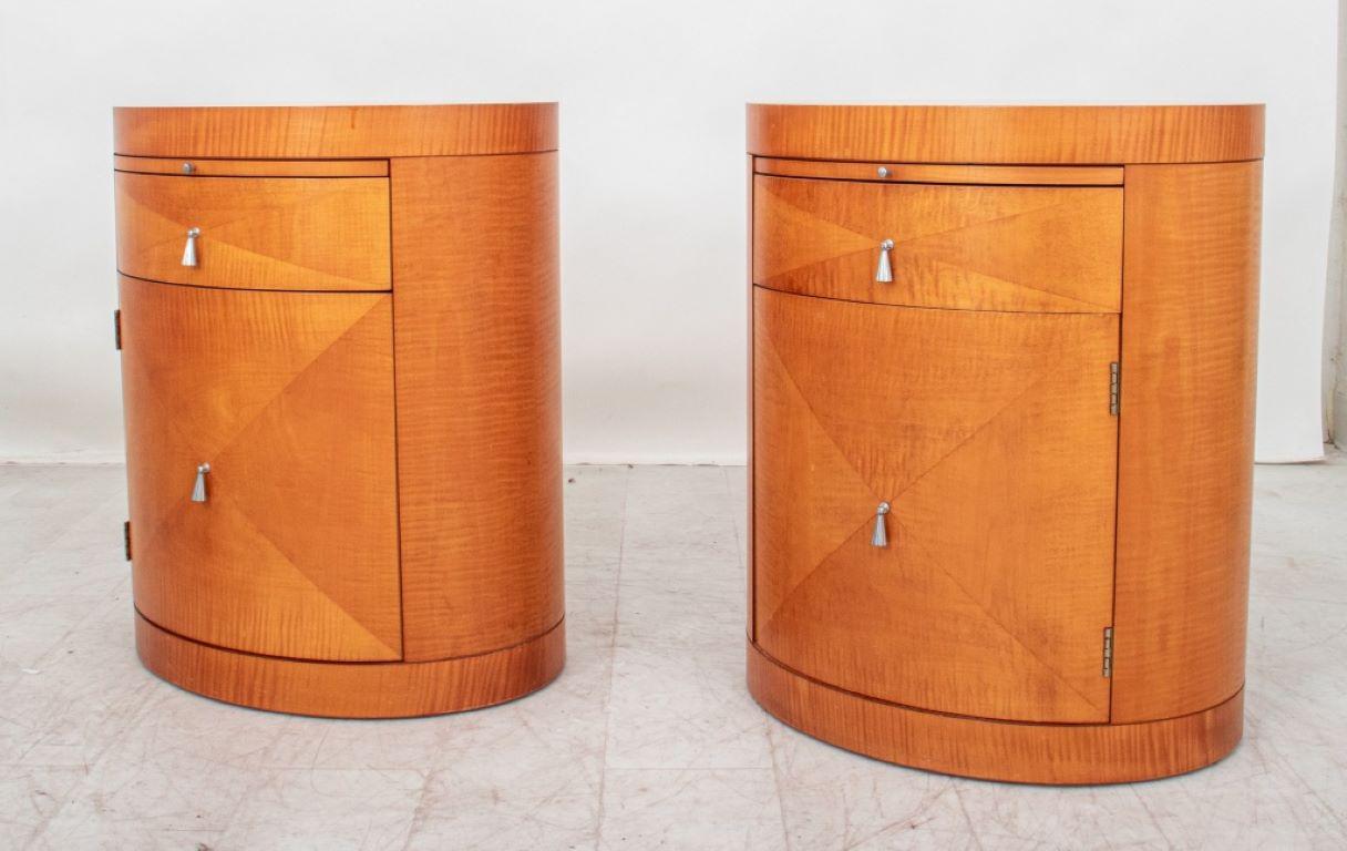 Baker Parquetry Maple Oval Side Tables, Pair In Good Condition In New York, NY