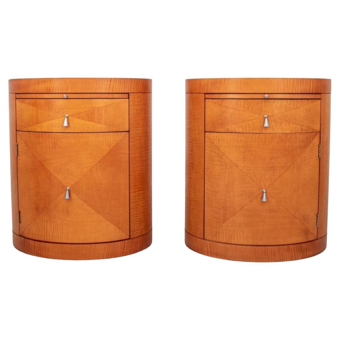Baker Parquetry Maple Oval Side Tables, Pair