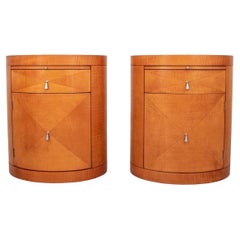 Baker Parquetry Maple Oval Side Tables, Pair