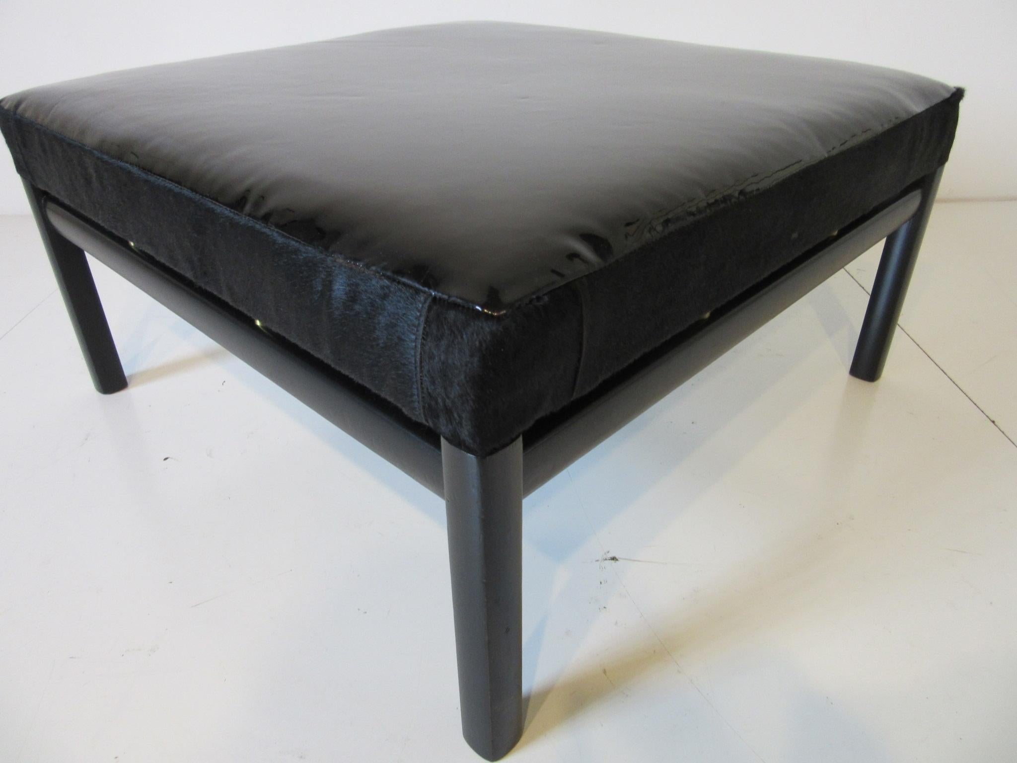 20th Century Baker Patent Leather and Pony Hide Ottoman by Micheal Taylor