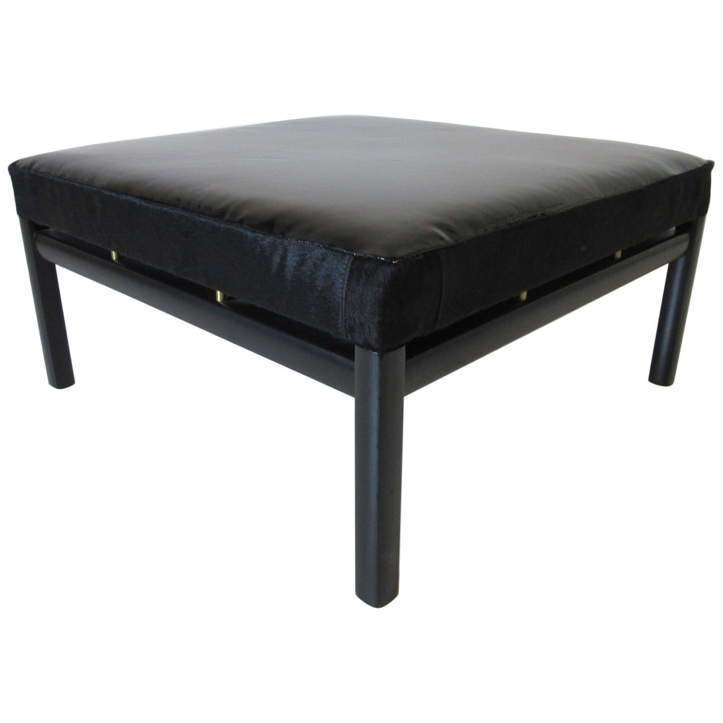 Baker Patent Leather and Pony Hide Ottoman by Micheal Taylor