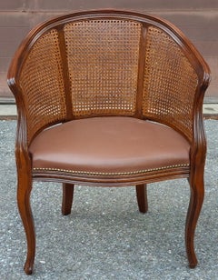 Baker Provincial Style Caned Back Mahogany and Leather Upholstered Armchair