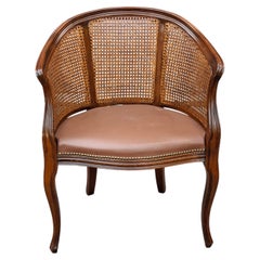Baker Provincial Style Caned Back Mahogany and Leather Upholstered Armchair