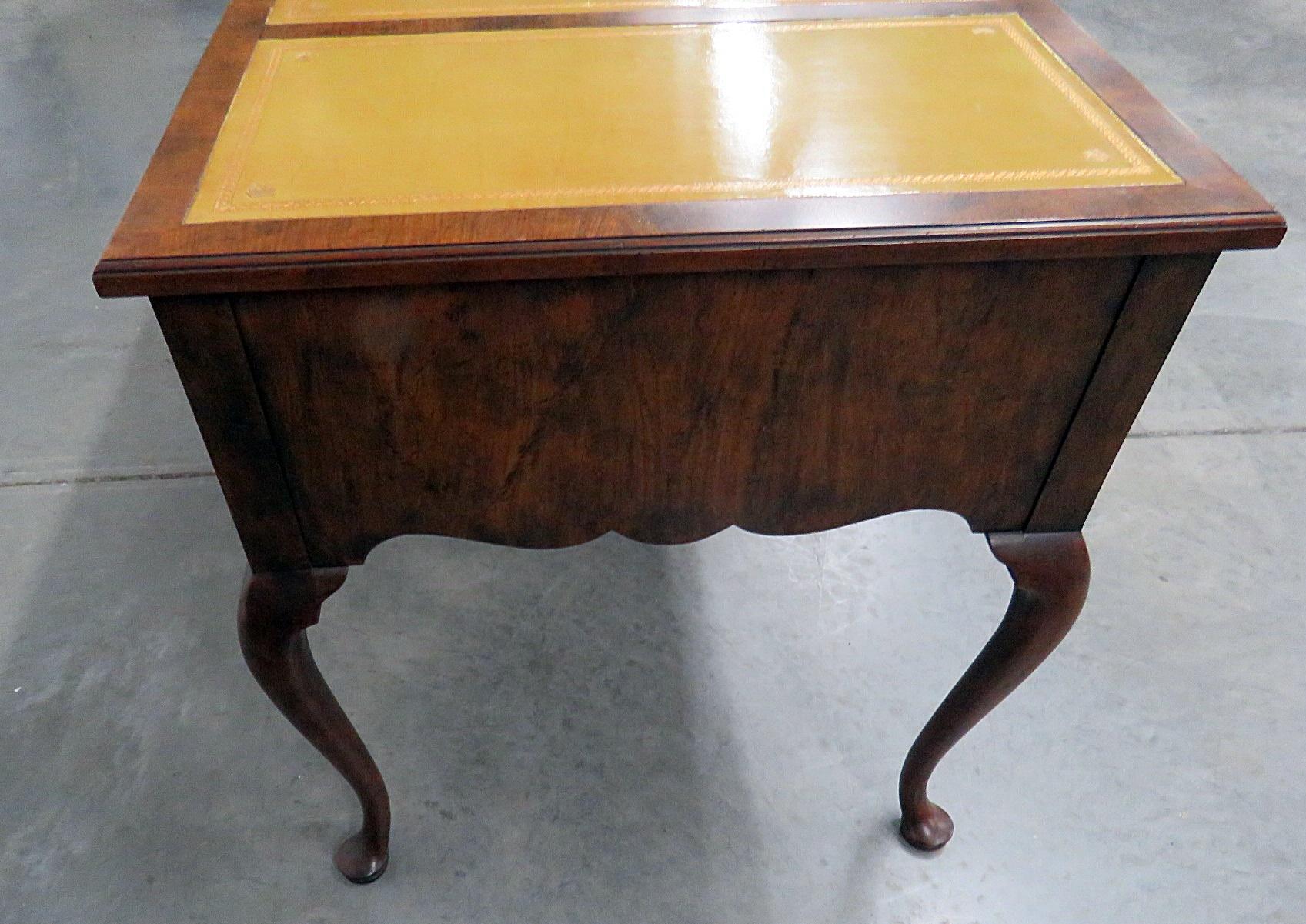 20th Century Baker Burled Walnut English Georgian style Leather Top Desk