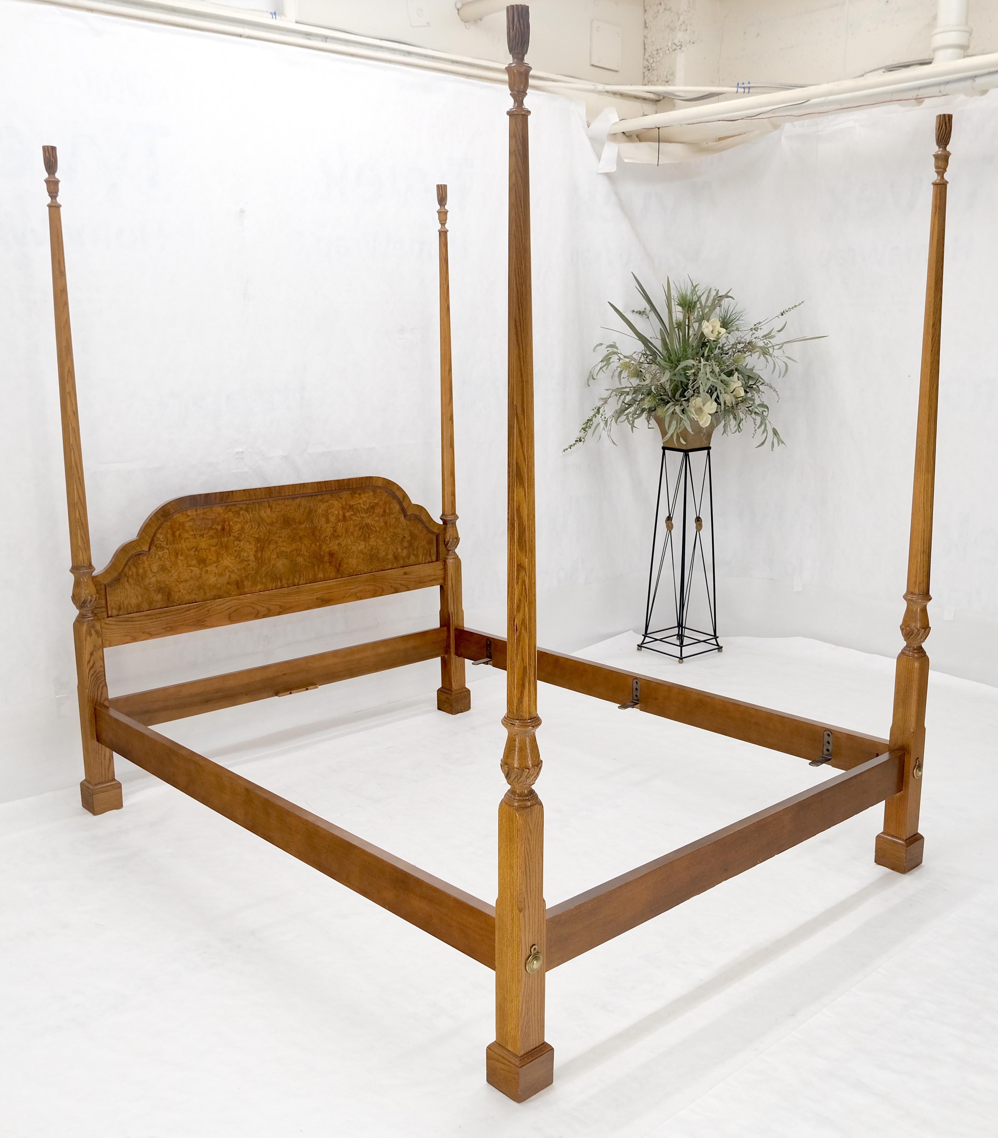 Baker Queen Size Burl Wood Headboard Poster Bed w/ Finials MINT For Sale 4