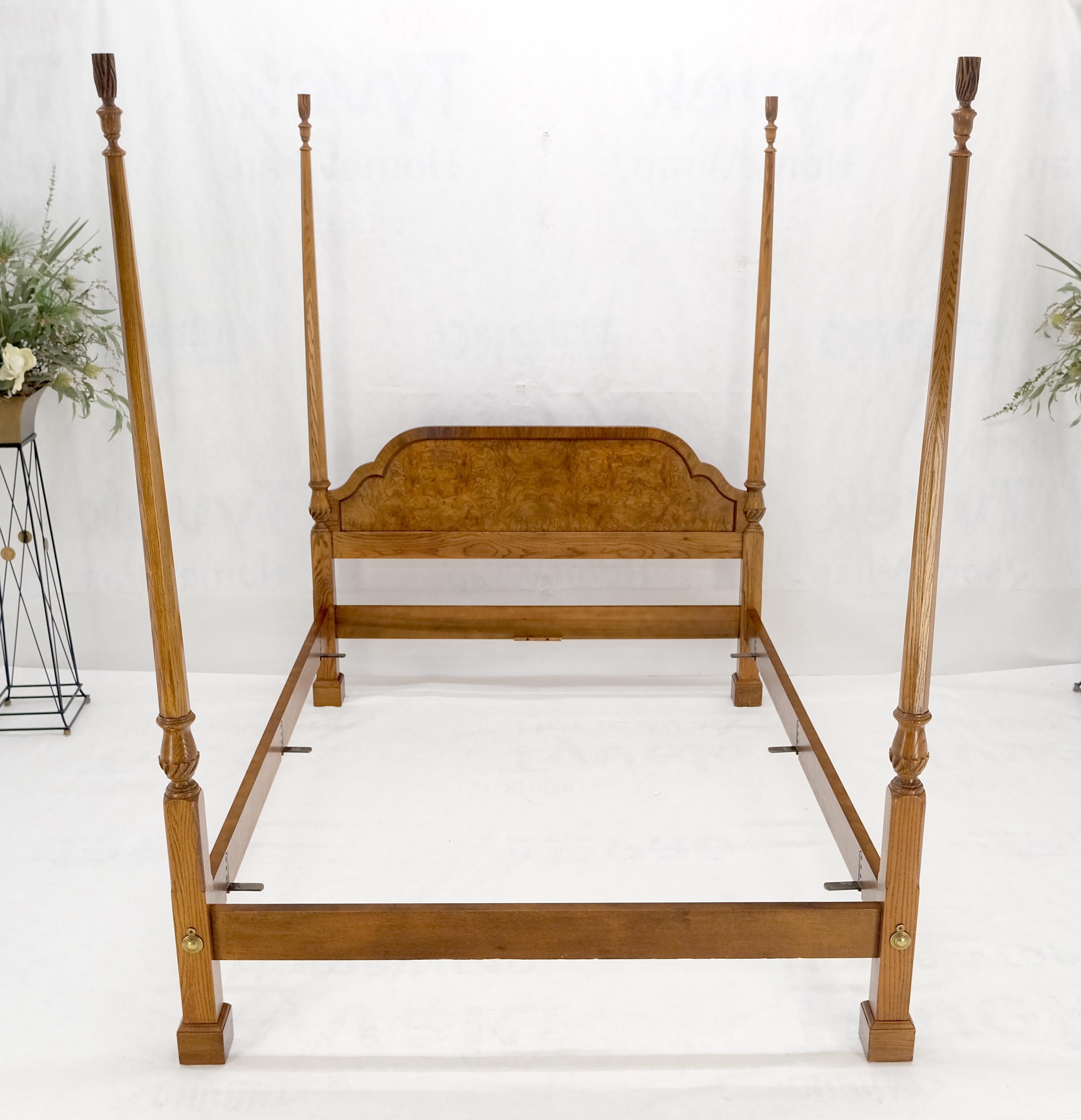 Lacquered Baker Queen Size Burl Wood Headboard Poster Bed w/ Finials MINT For Sale