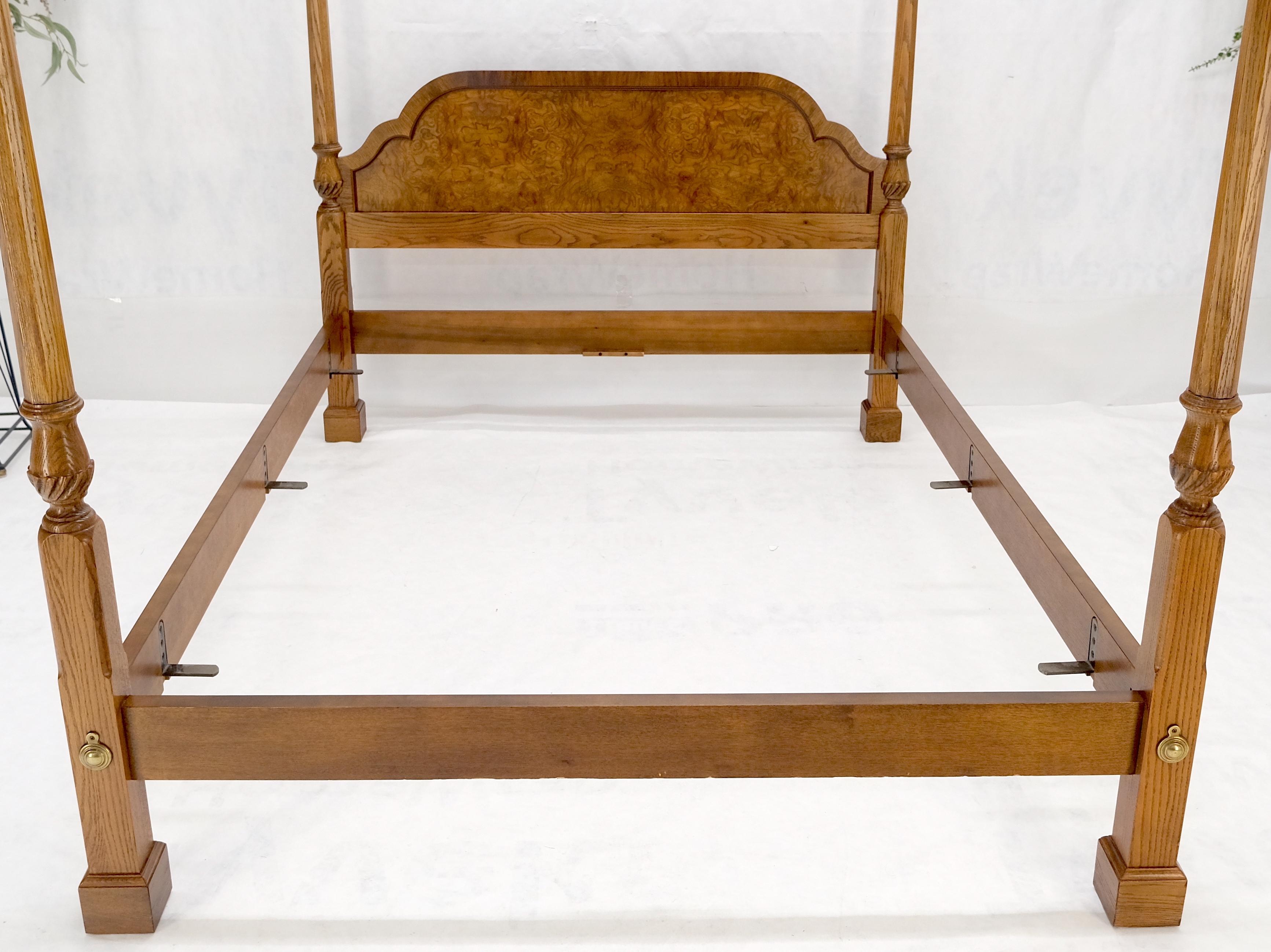 20th Century Baker Queen Size Burl Wood Headboard Poster Bed w/ Finials MINT For Sale
