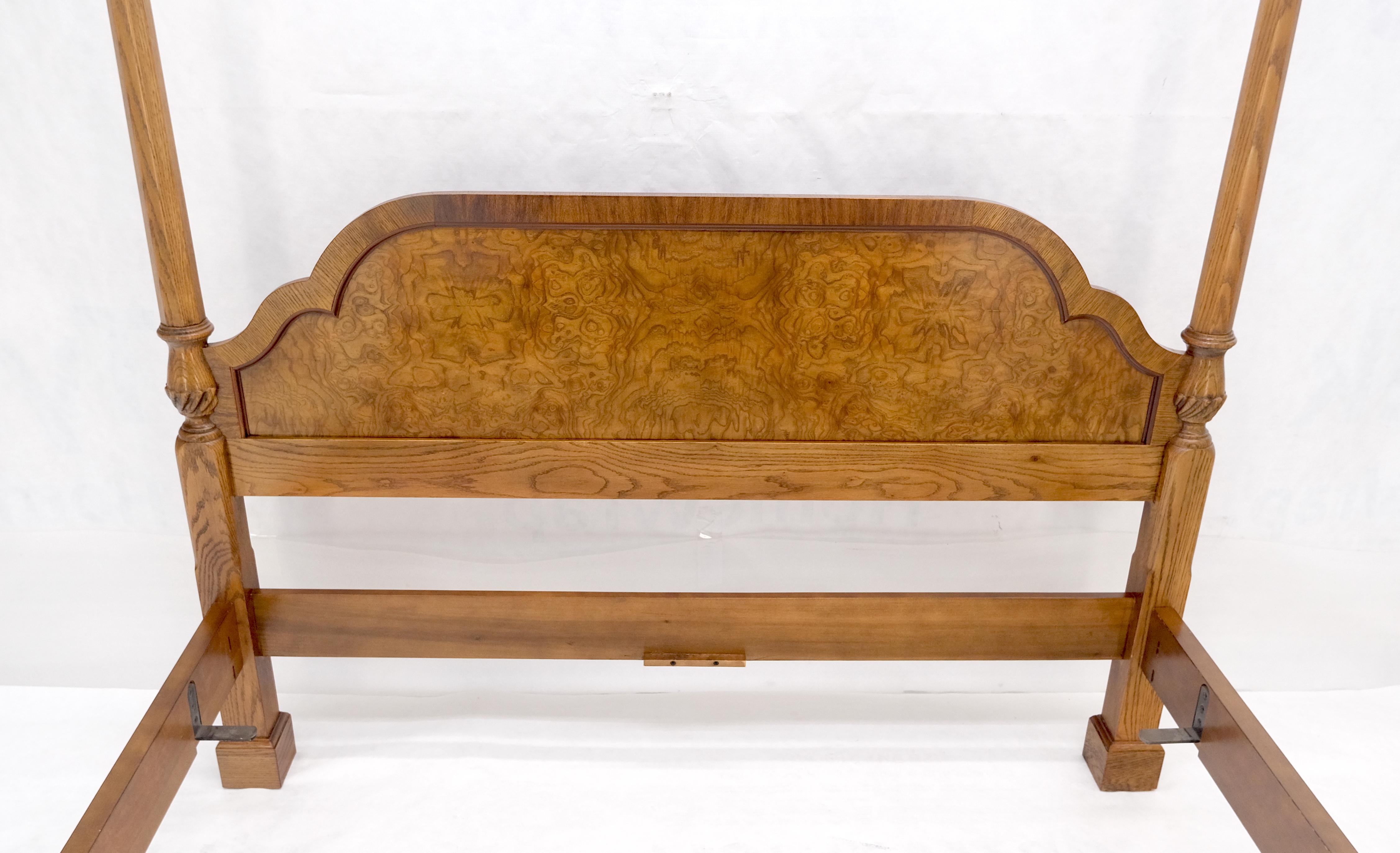 Baker Queen Size Burl Wood Headboard Poster Bed w/ Finials MINT For Sale 2
