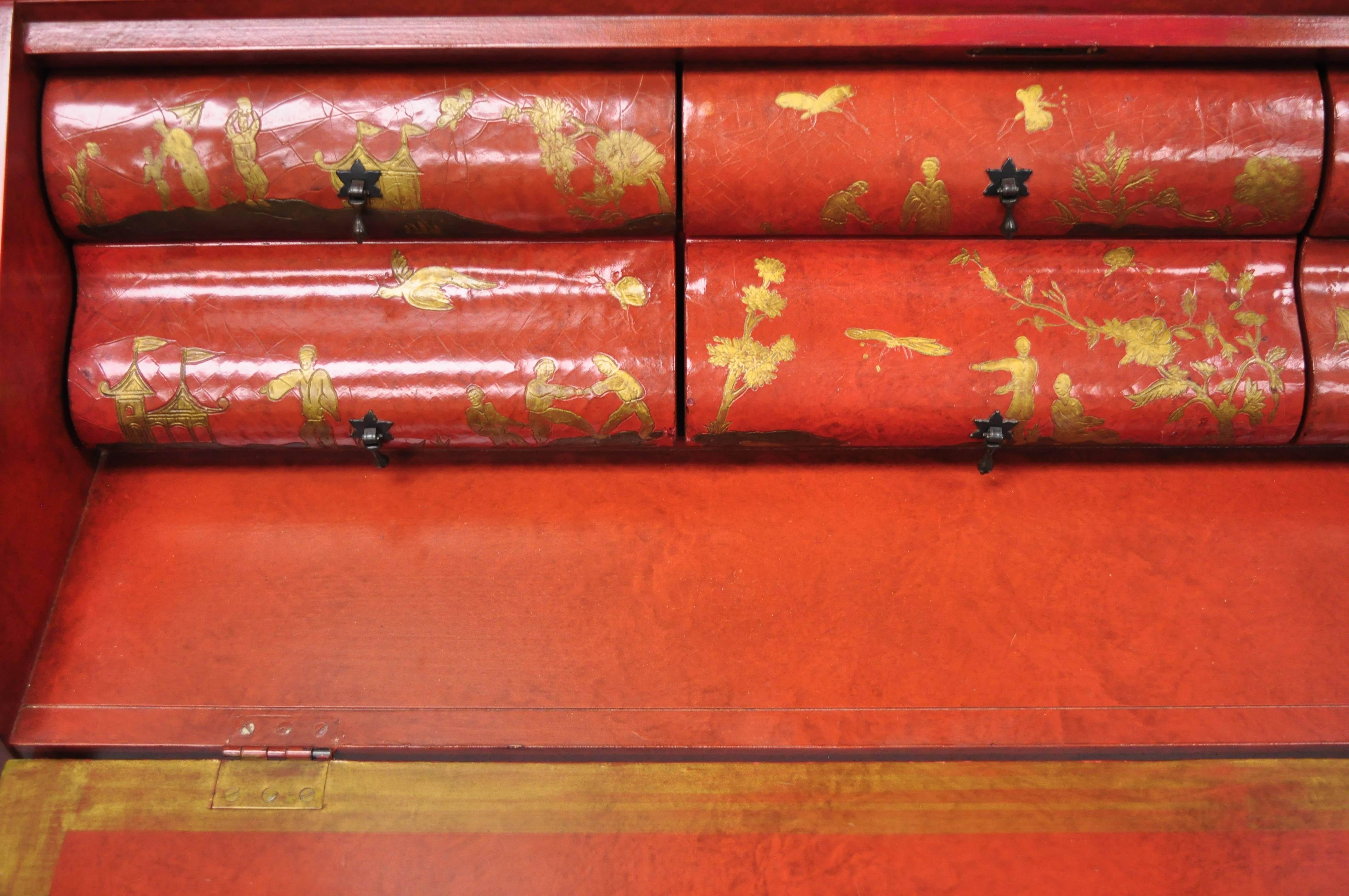 Baker Red Chinoiserie Japanned 1593 Venetian Secretary Desk Collectors Edition 1