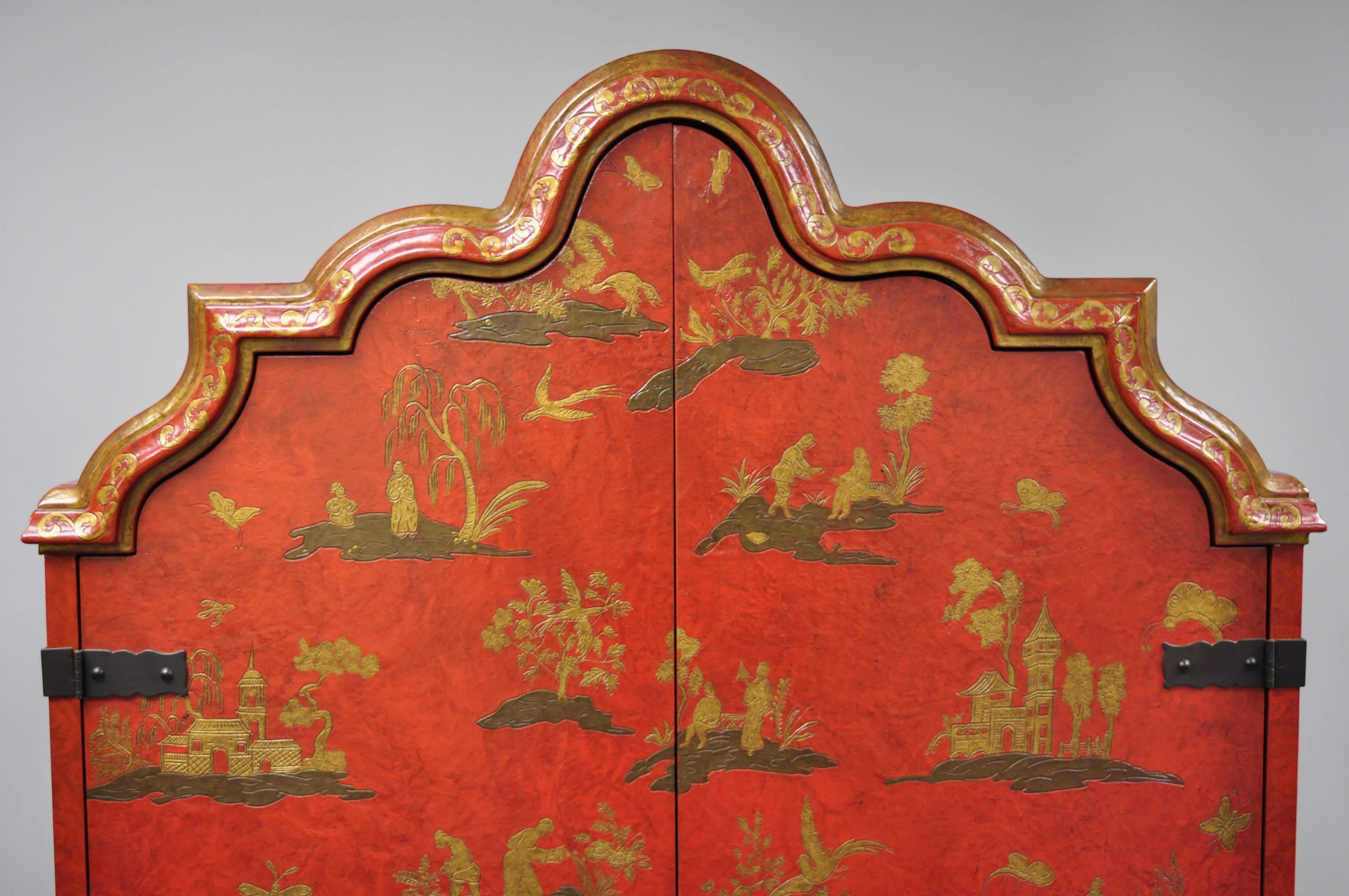 Baker Red Chinoiserie Japanned 1593 Venetian Secretary Desk Collectors Edition 3