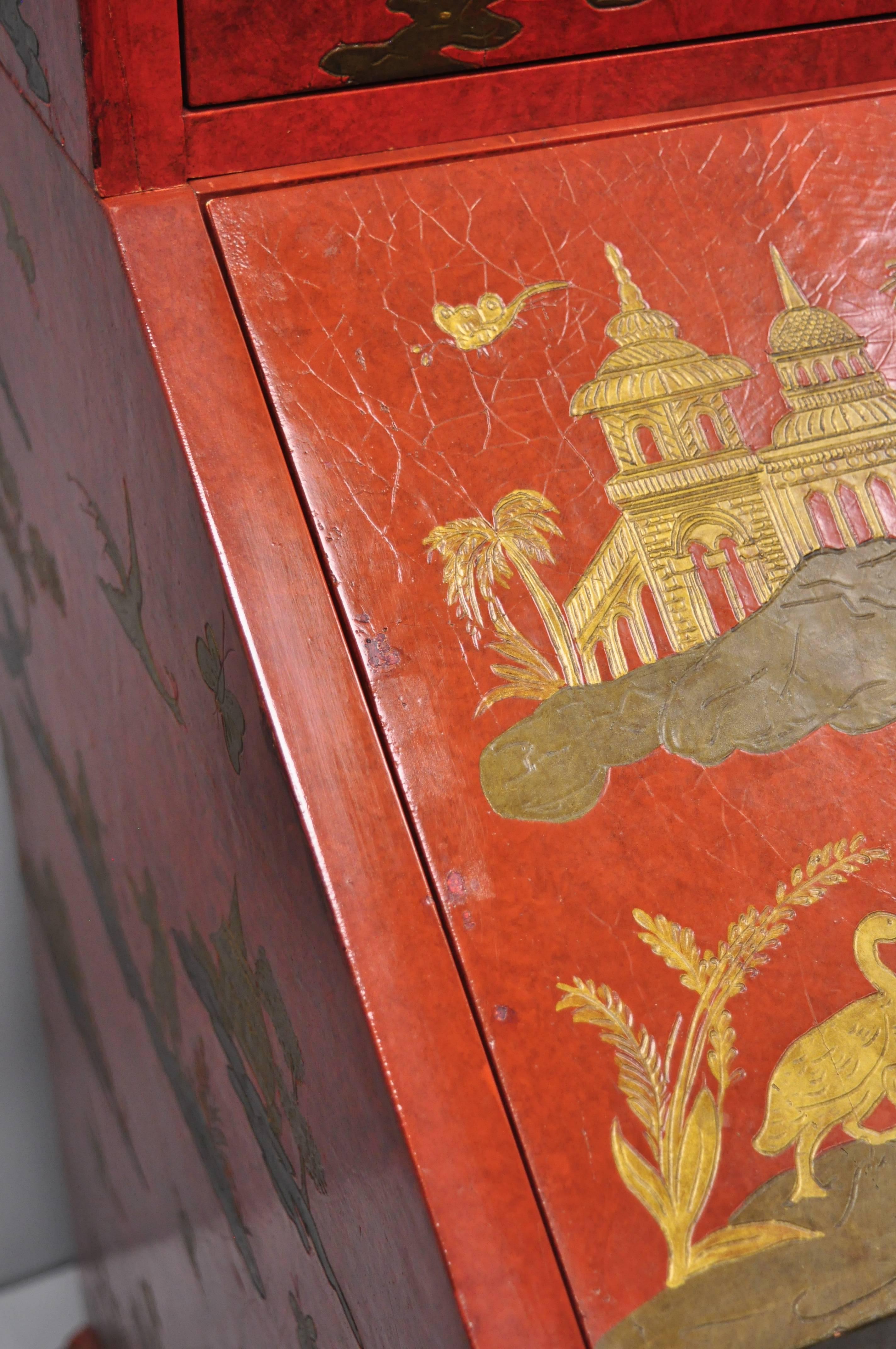 Baker Red Chinoiserie Japanned 1593 Venetian Secretary Desk Collectors Edition 5