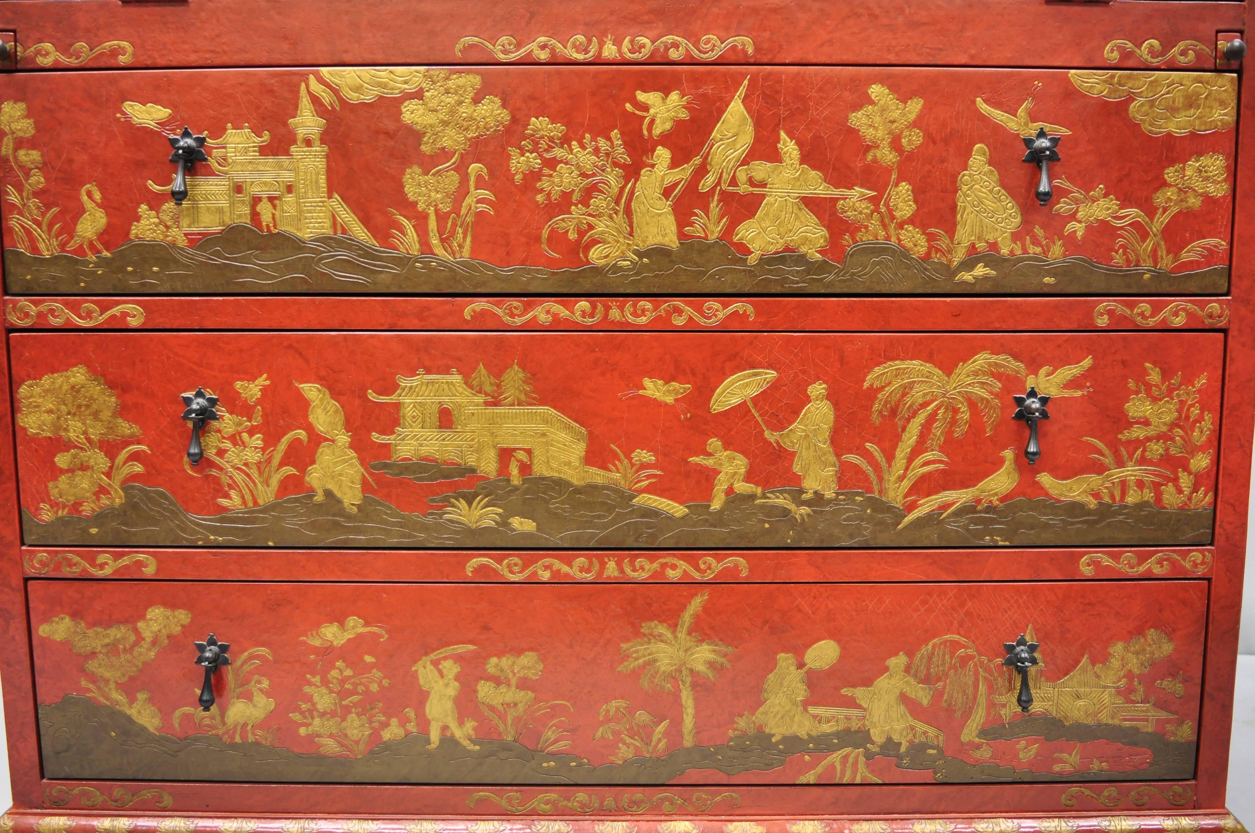 Baker Red Chinoiserie Japanned 1593 Venetian Secretary Desk Collectors Edition 6