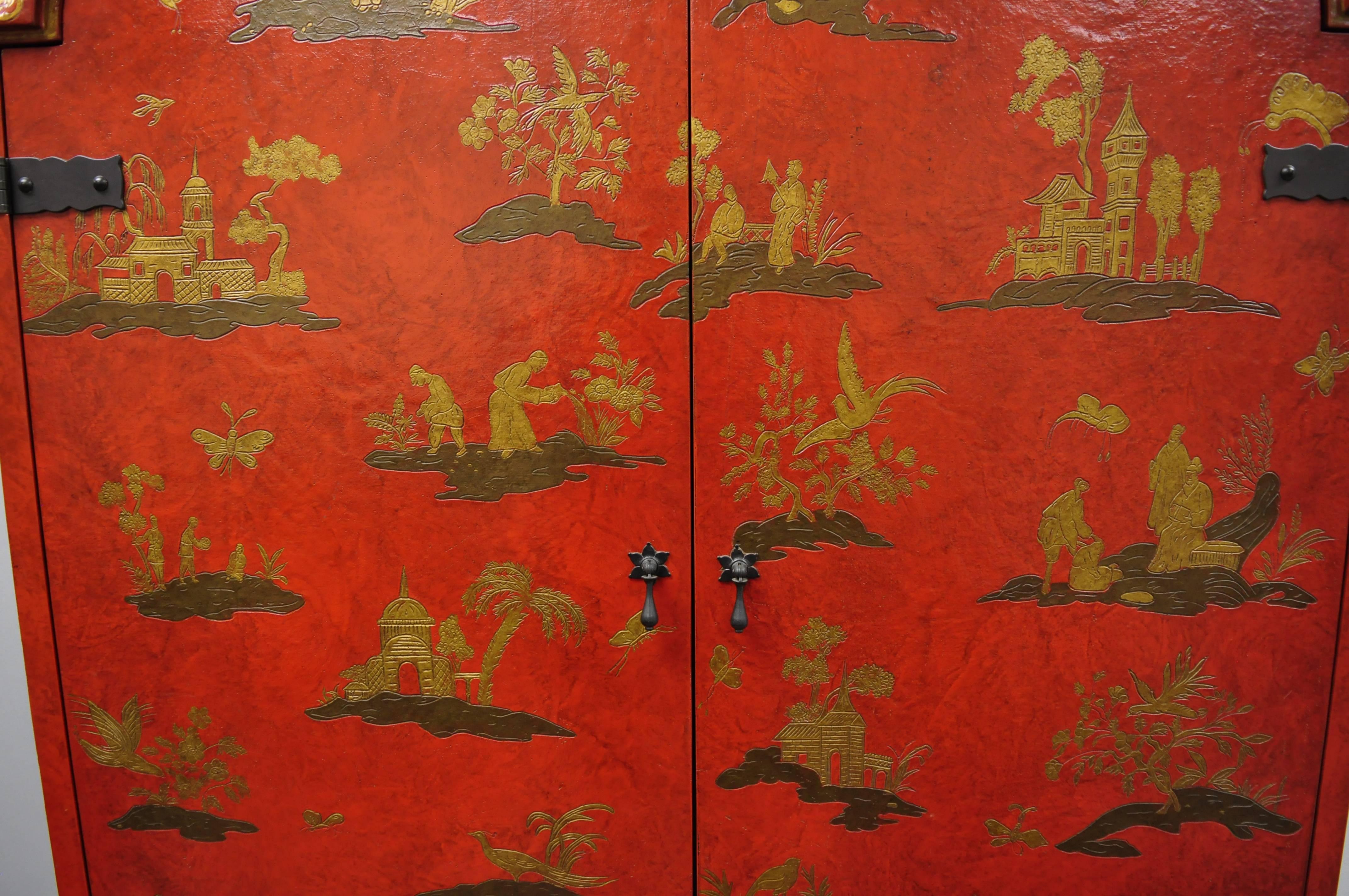 Baker Red Chinoiserie Japanned 1593 Venetian Secretary Desk Collectors Edition 7