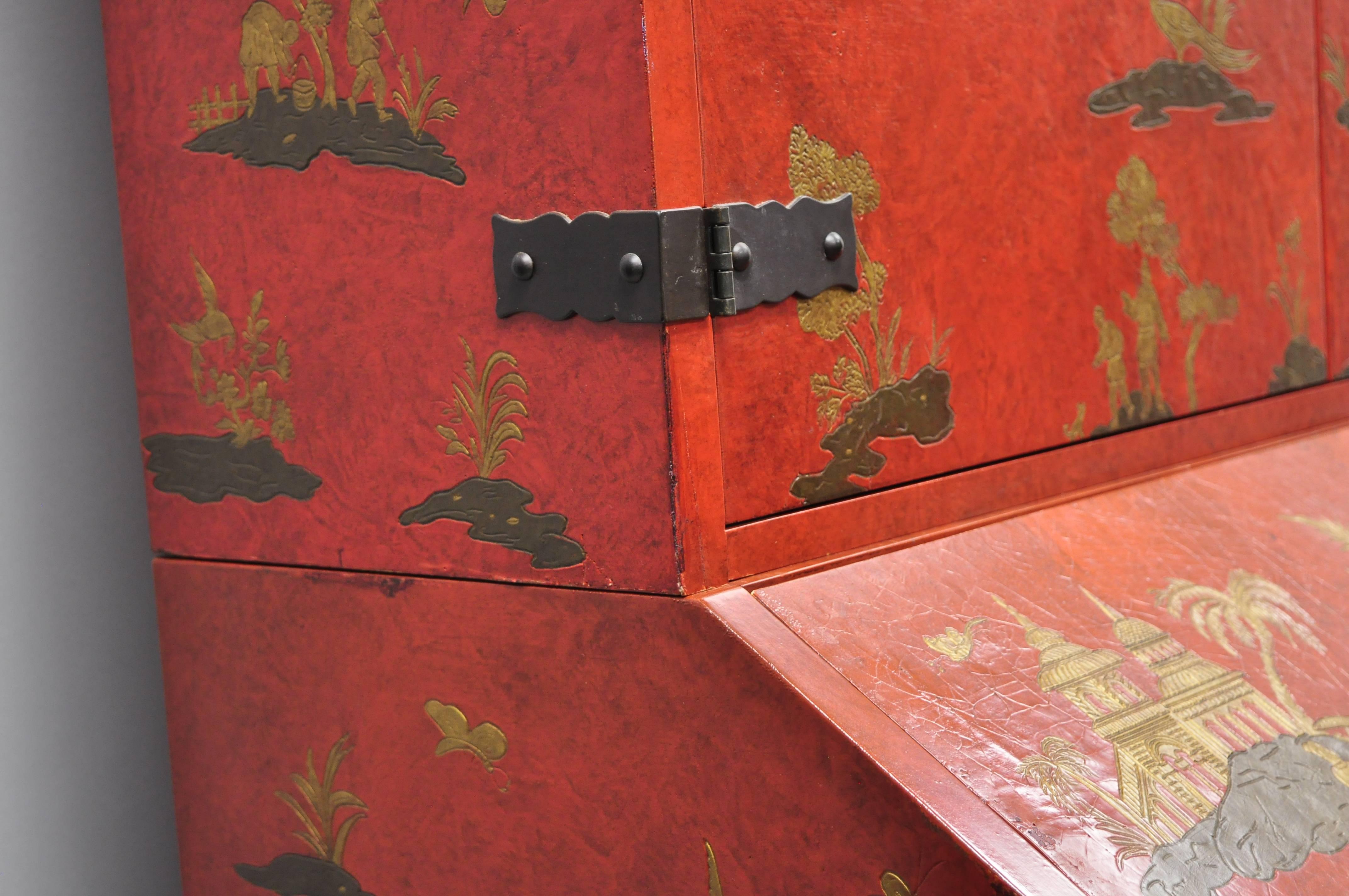 Baker Red Chinoiserie Japanned 1593 Venetian Secretary Desk Collectors Edition 8