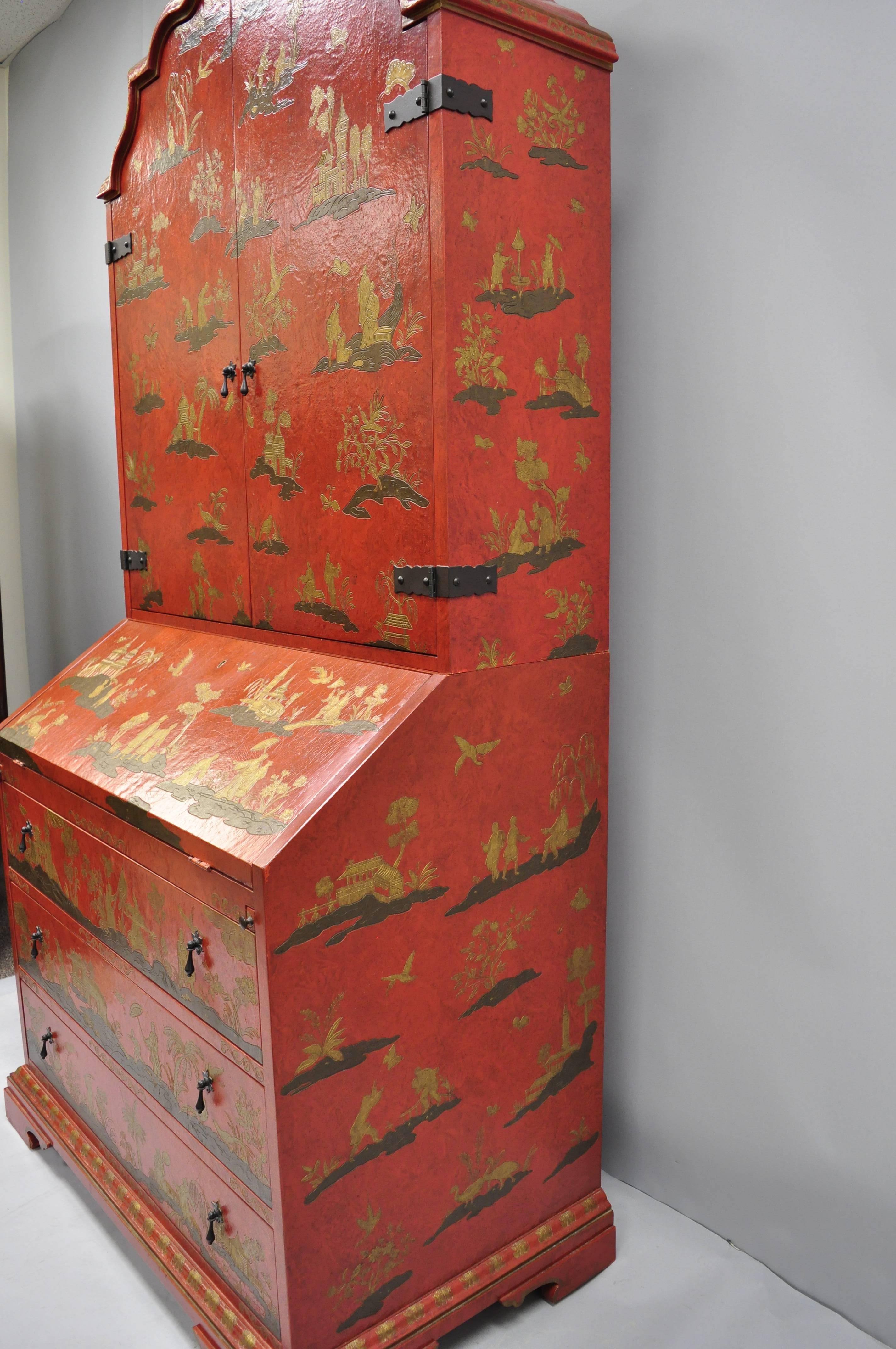 Baker Red Chinoiserie Japanned 1593 Venetian Secretary Desk Collectors Edition 9