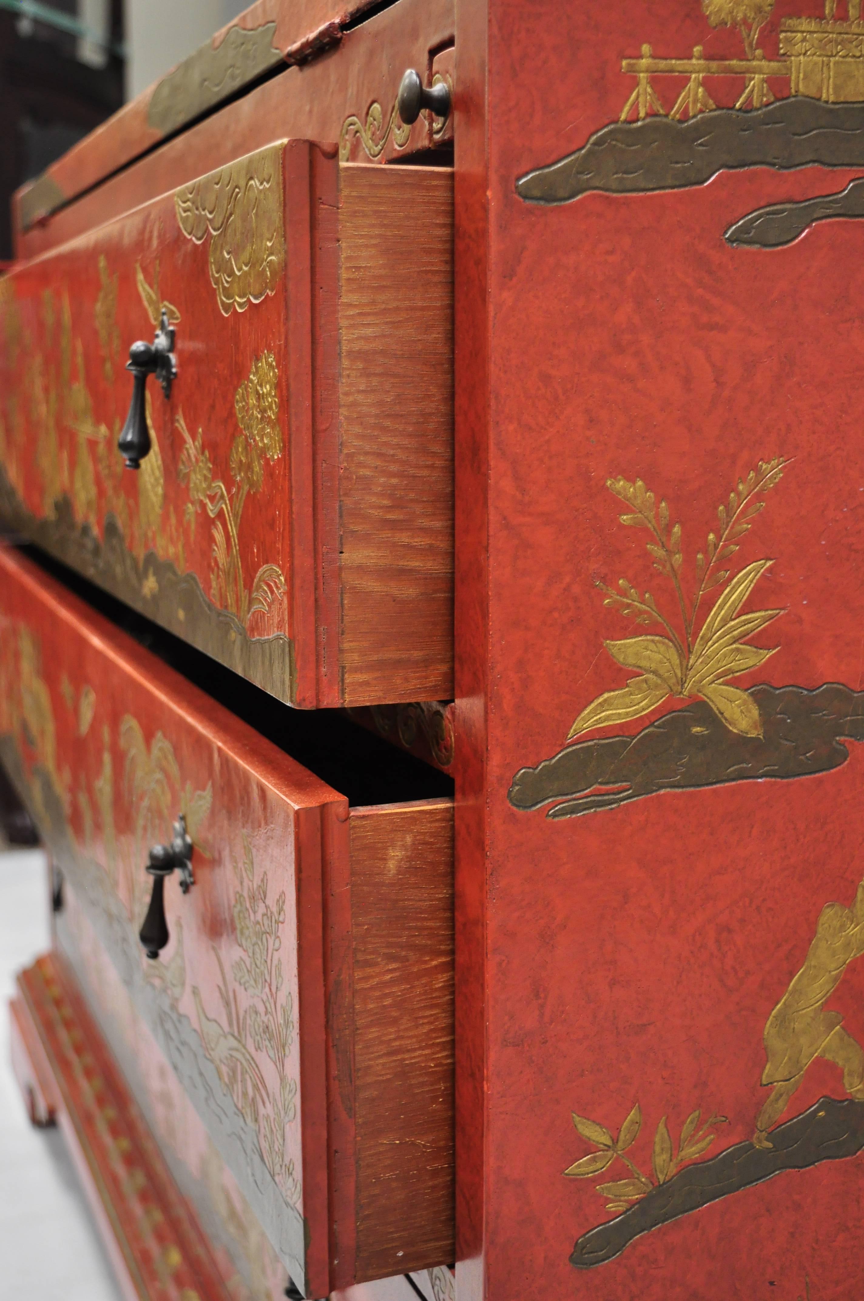 Baker Red Chinoiserie Japanned 1593 Venetian Secretary Desk Collectors Edition 10