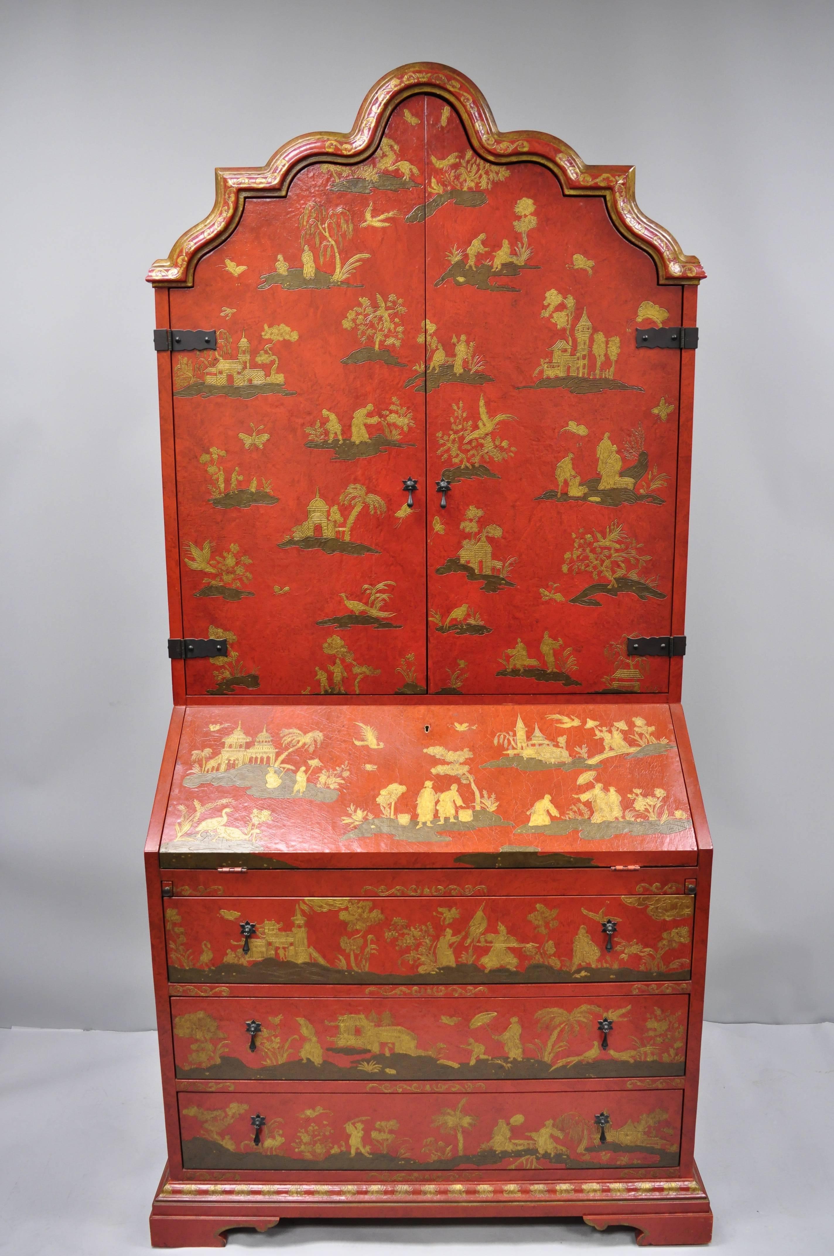 Baker Red Chinoiserie Japanned 1593 Venetian Secretary Desk Collectors Edition 11