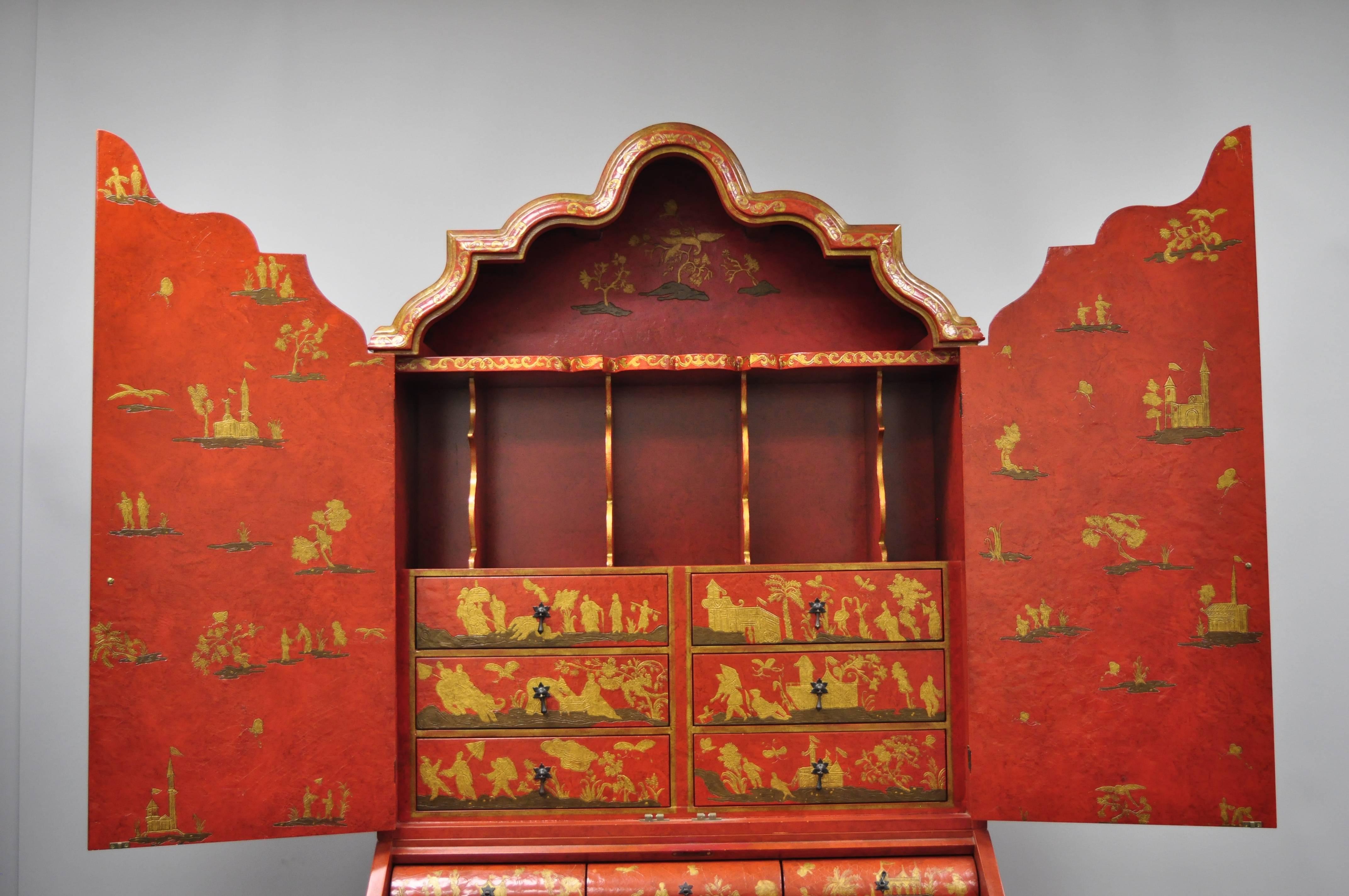 American Baker Red Chinoiserie Japanned 1593 Venetian Secretary Desk Collectors Edition