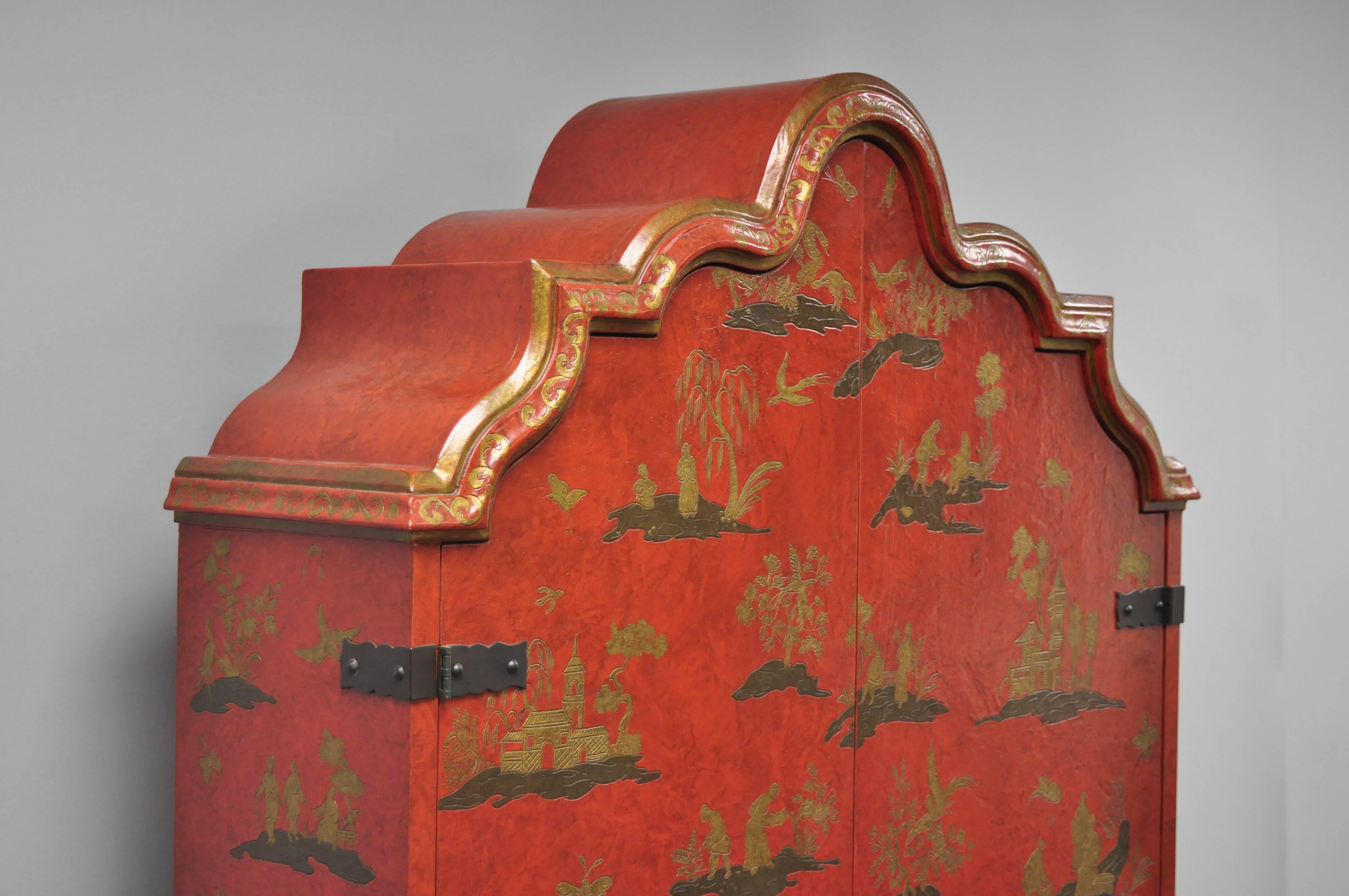 20th Century Baker Red Chinoiserie Japanned 1593 Venetian Secretary Desk Collectors Edition