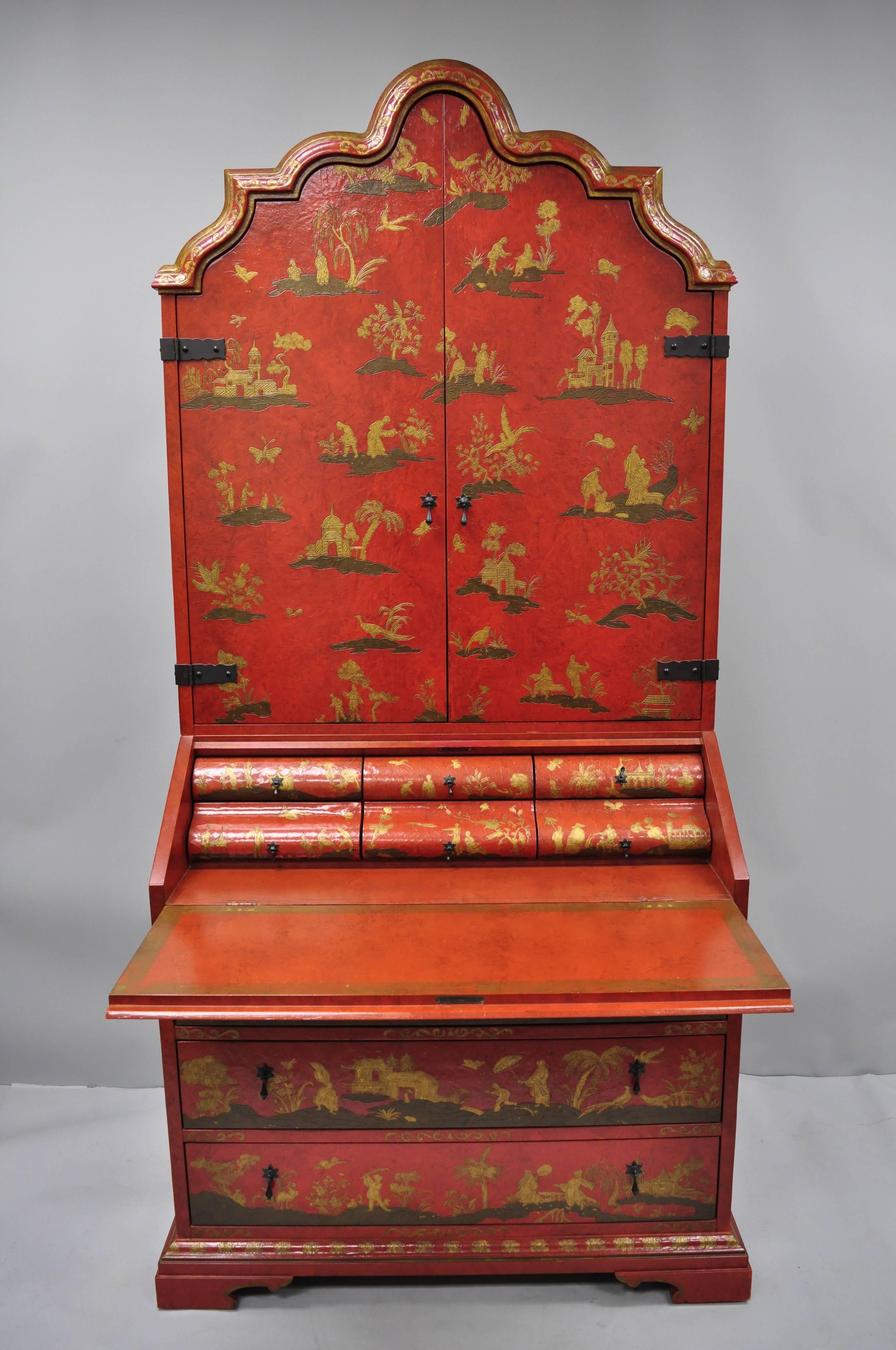 Wood Baker Red Chinoiserie Japanned 1593 Venetian Secretary Desk Collectors Edition