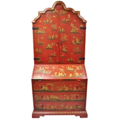 Baker Red Chinoiserie Japanned 1593 Venetian Secretary Desk Collectors Edition