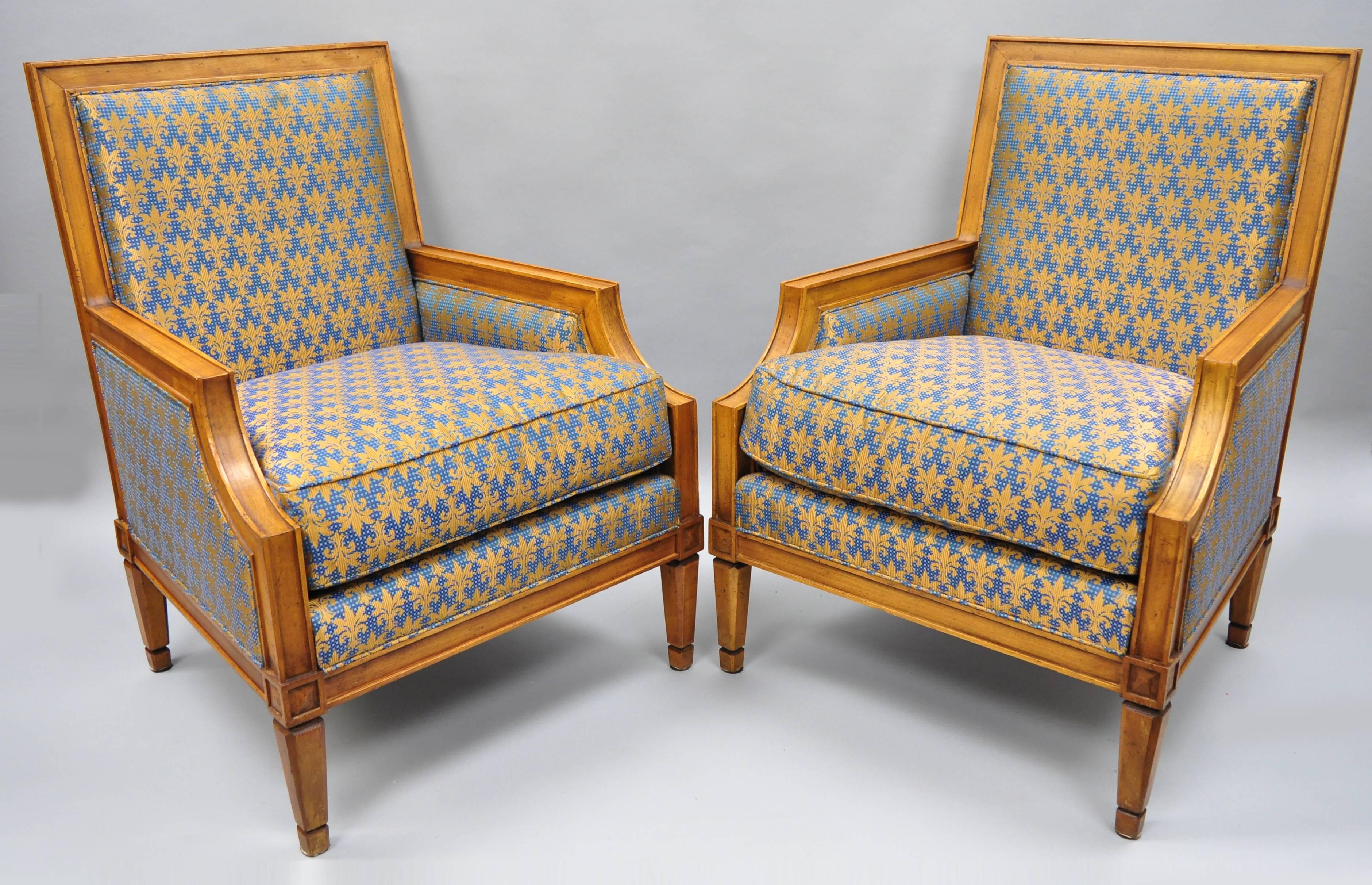 American Pair of Baker French Regency Neoclassical Style Bergere Directoire Arm Chairs